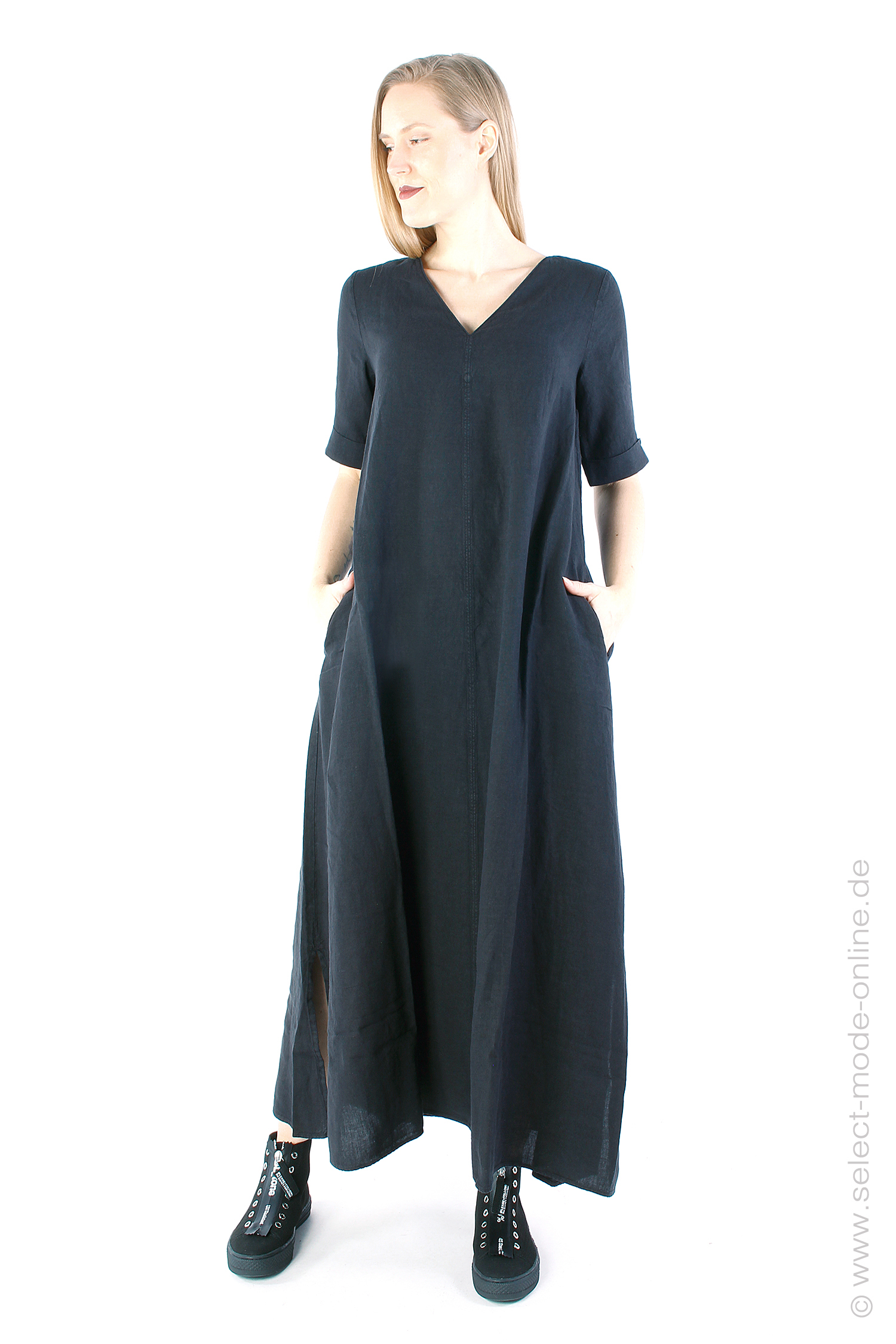 A-line linen dress - Black - C14D413123 - Zaris