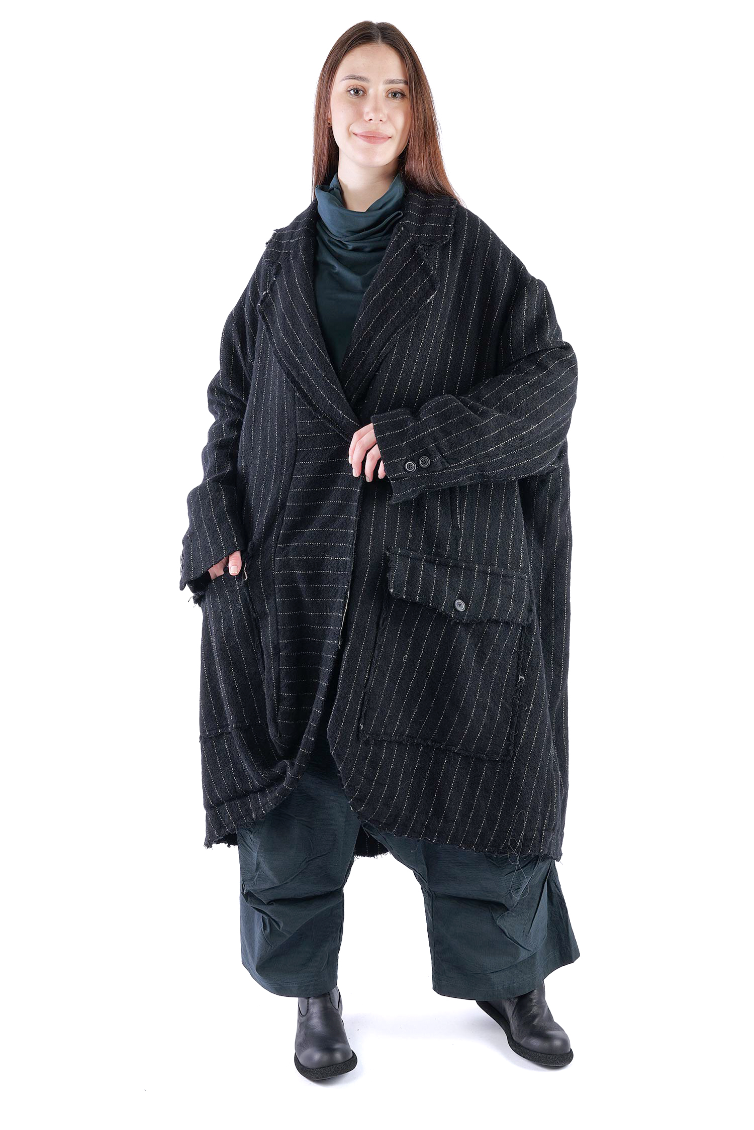 Oversize Wollmantel - Black stripe - 2261151209
