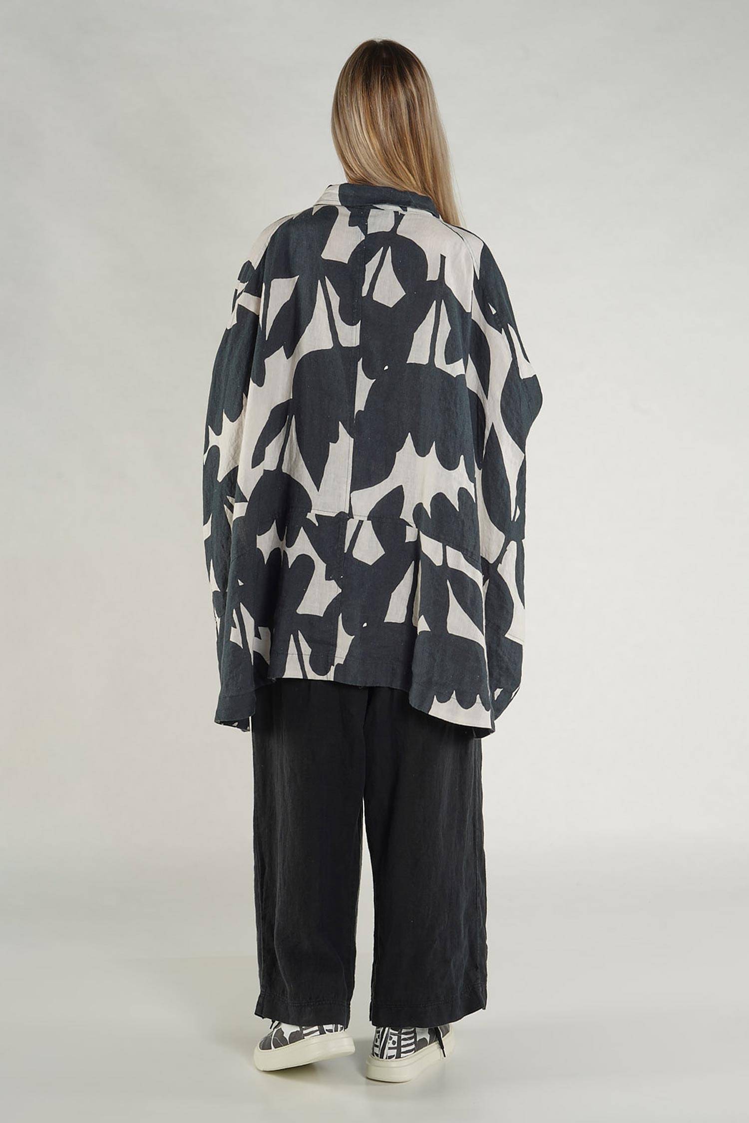 Oversize Leinenjacke - Black print - 1263551101