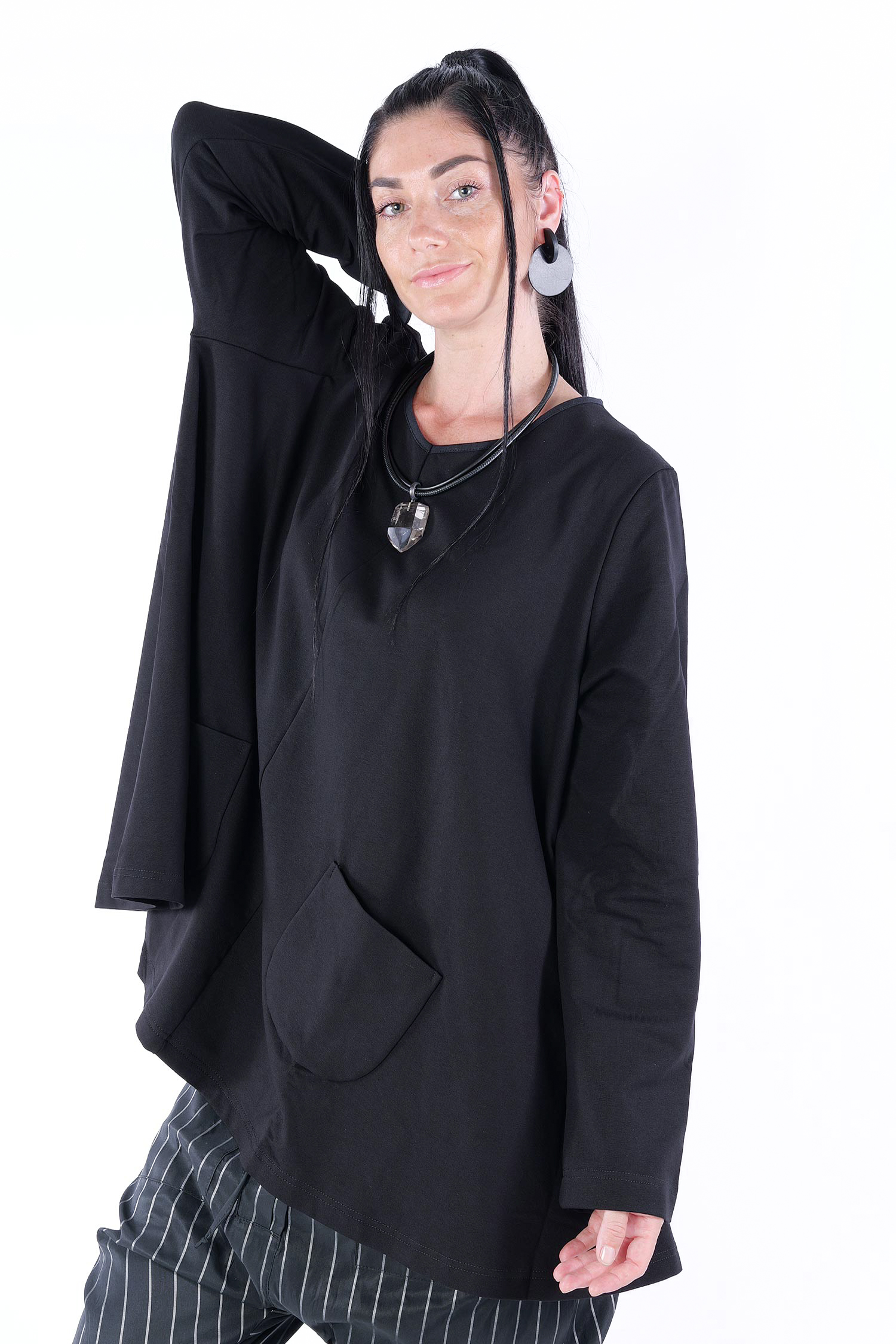 A-Linien Pullover - Schwarz - U1633-U