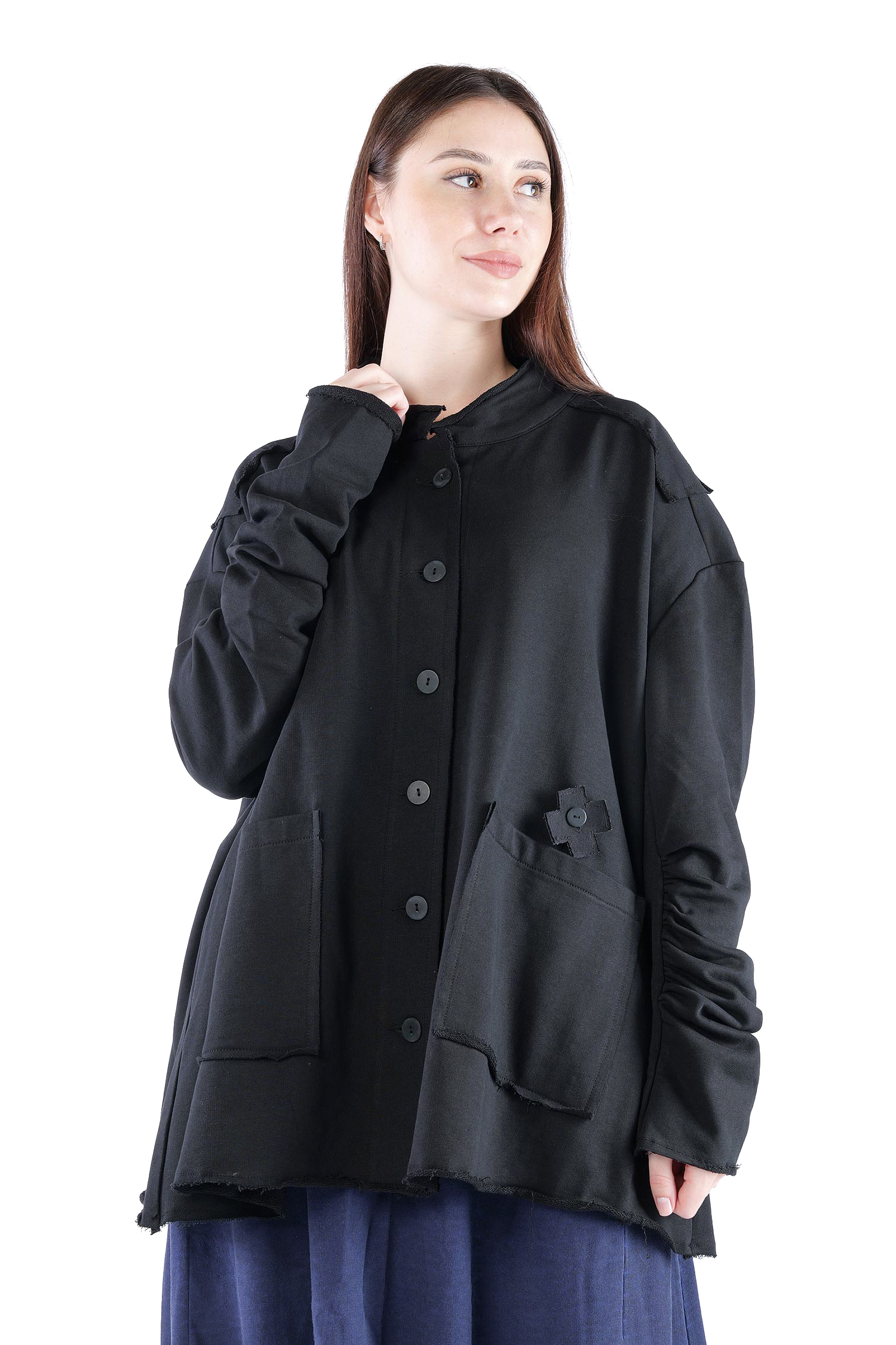 Oversize Sweatjacke - Schwarz - 2129