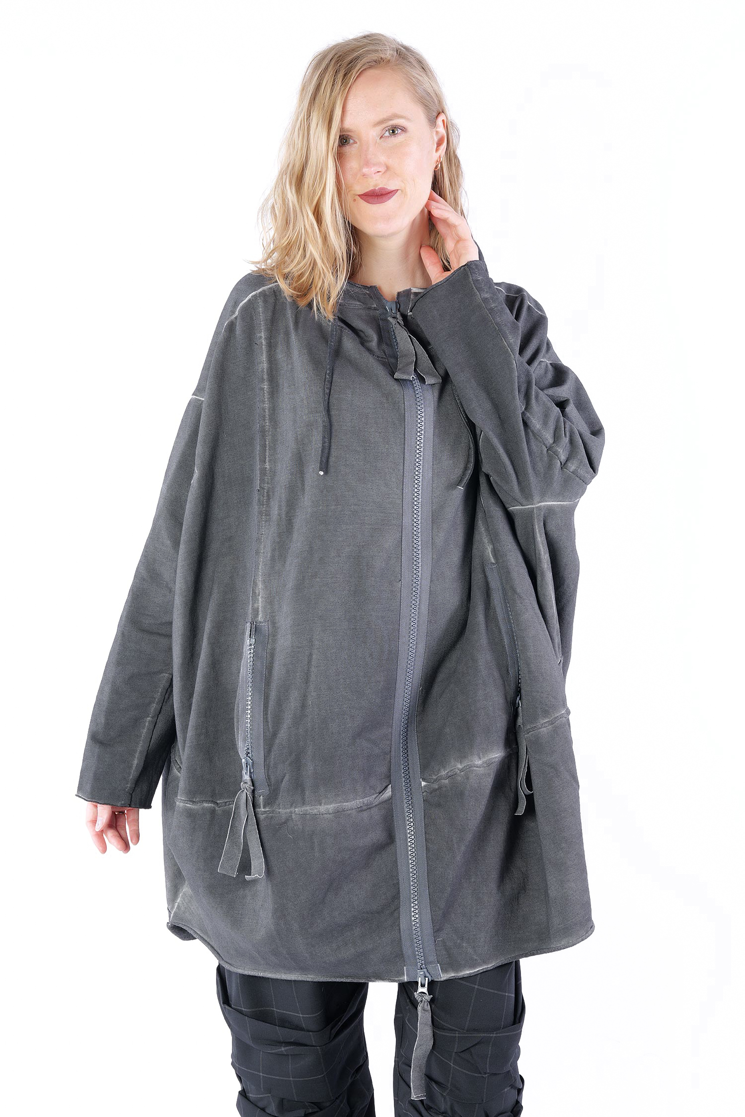 Oversize Sweatjacke - Anthrazit - 23654