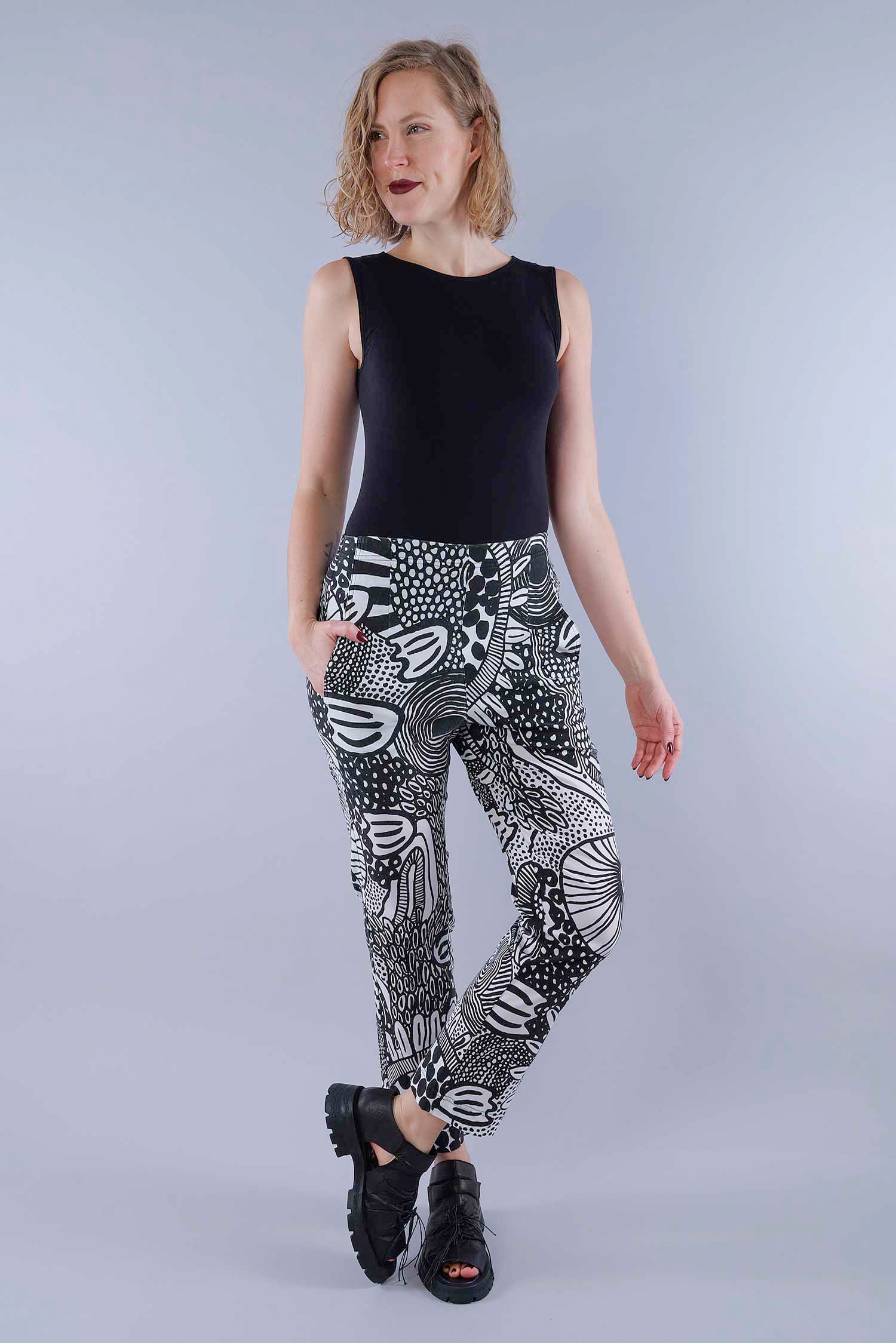 Casual stretch pants - Black print - 1263440104