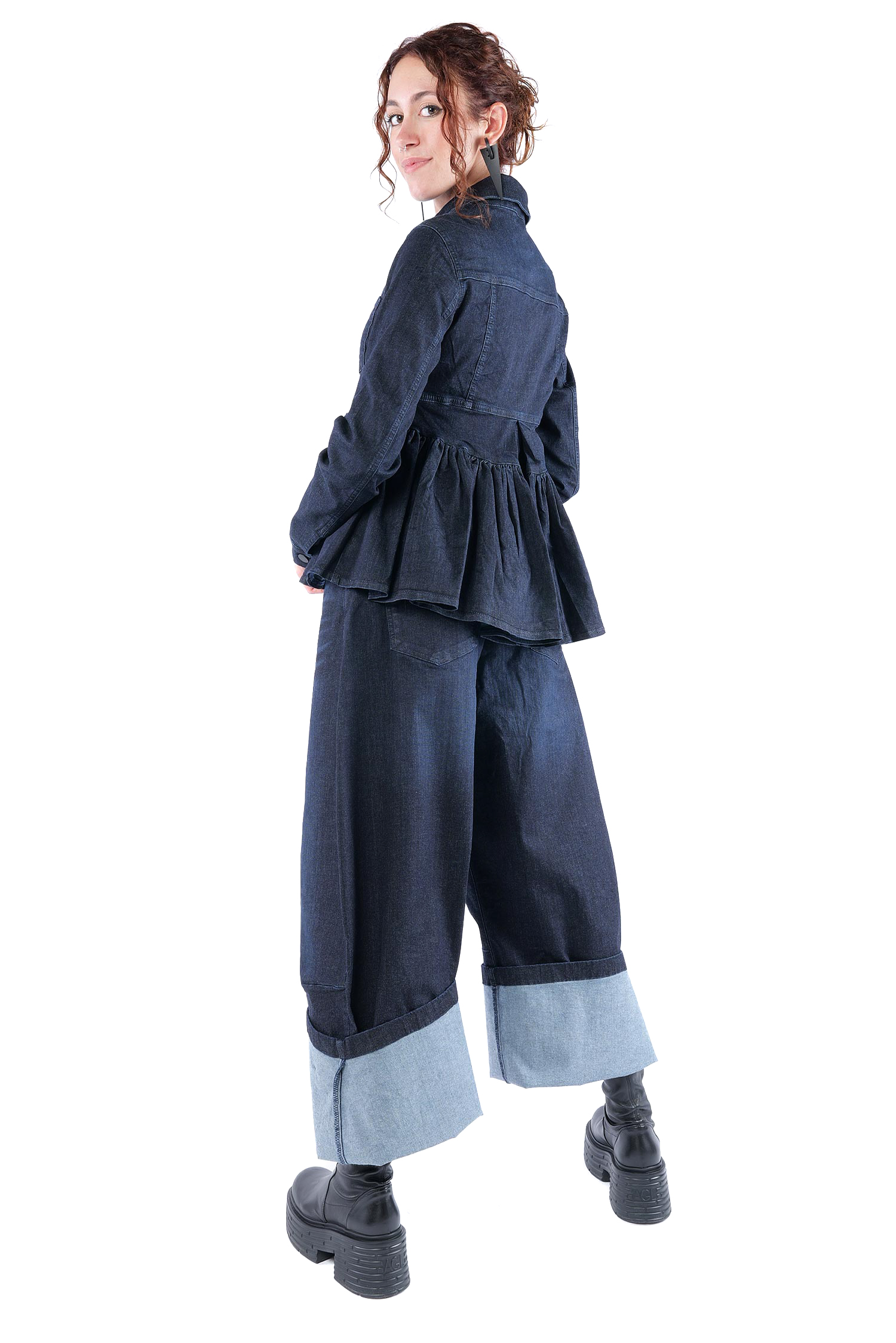 Gerüschte Jeansjacke - Darkblue - 8064
