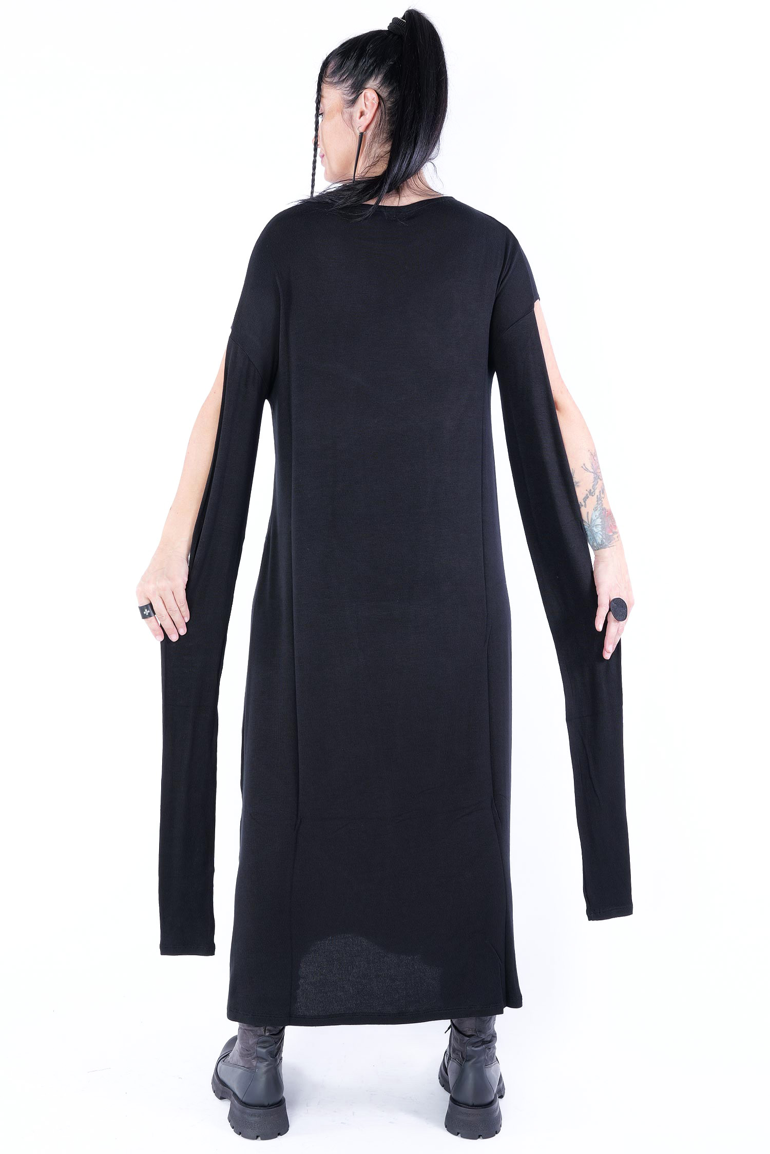 Langes Jerseykleid - Schwarz - A107