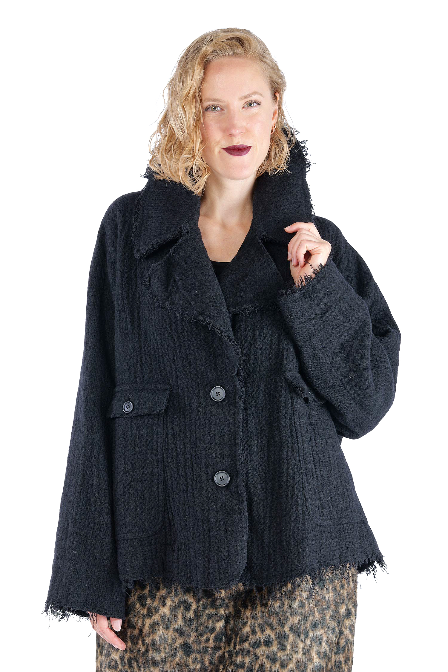 Fransige Winterjacke - Schwarz - 2263281102