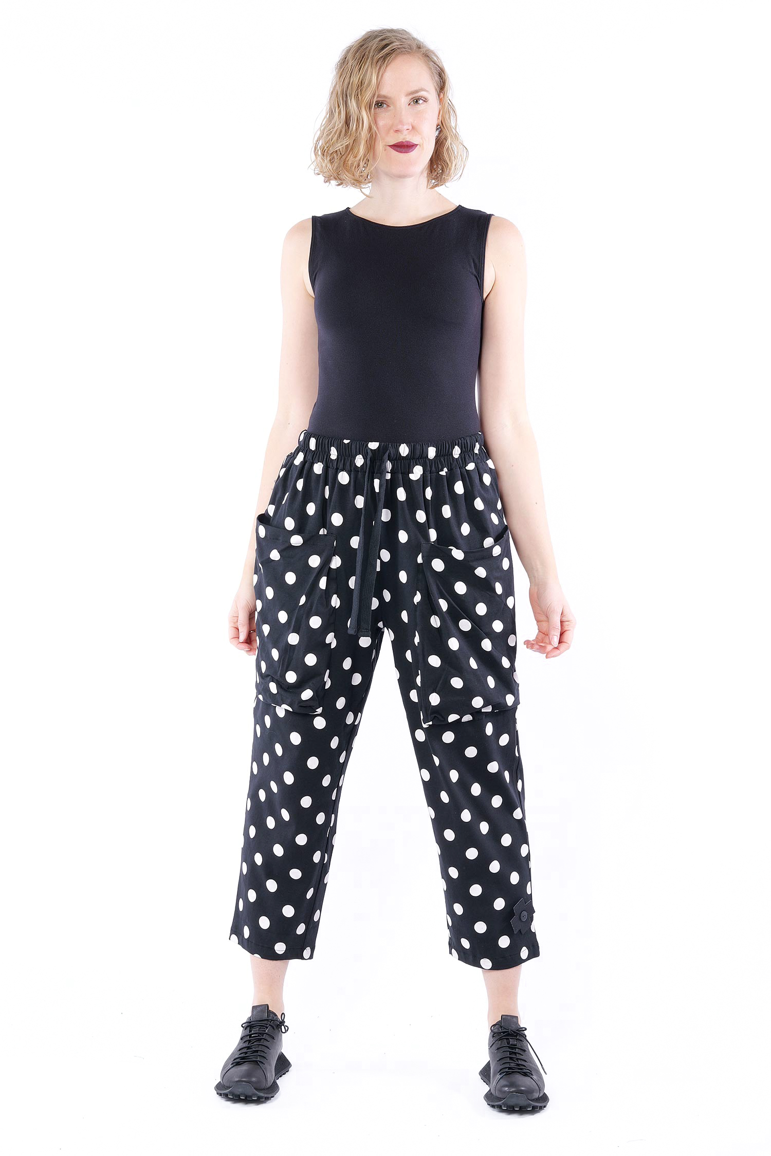 Bequeme Jerseyhose - Black white dots - 10006