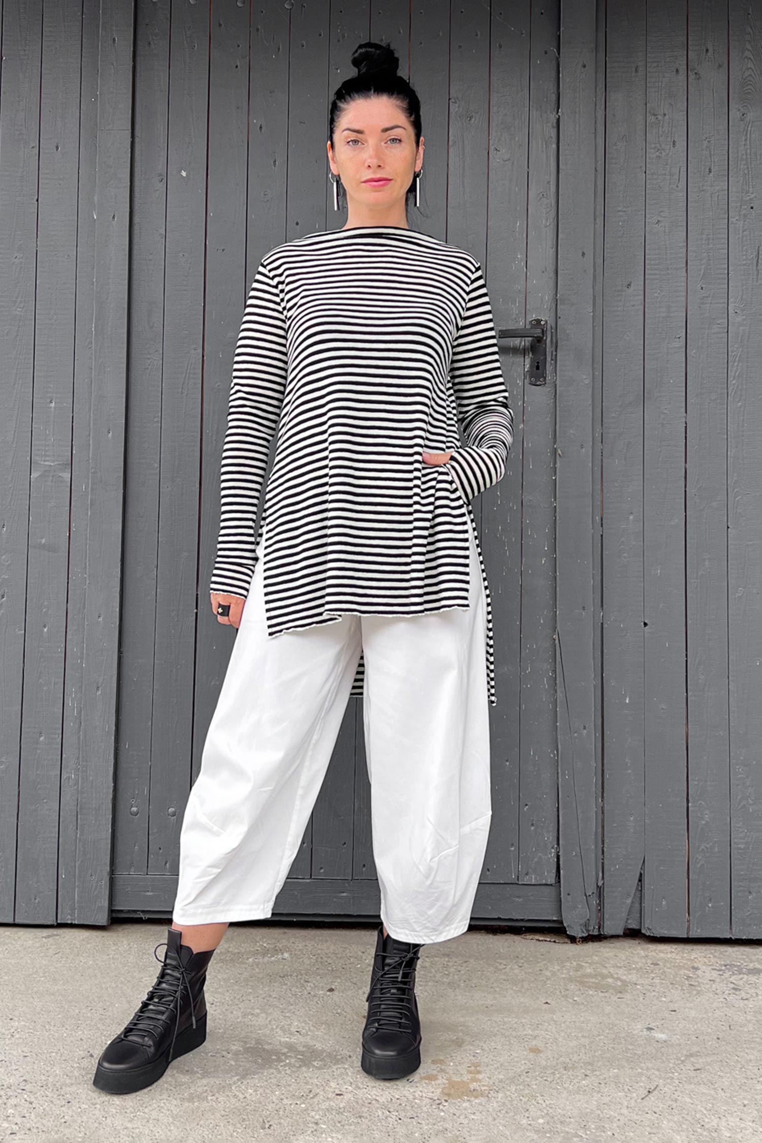 Langer Merinopullover - white/black-schmal - 6040