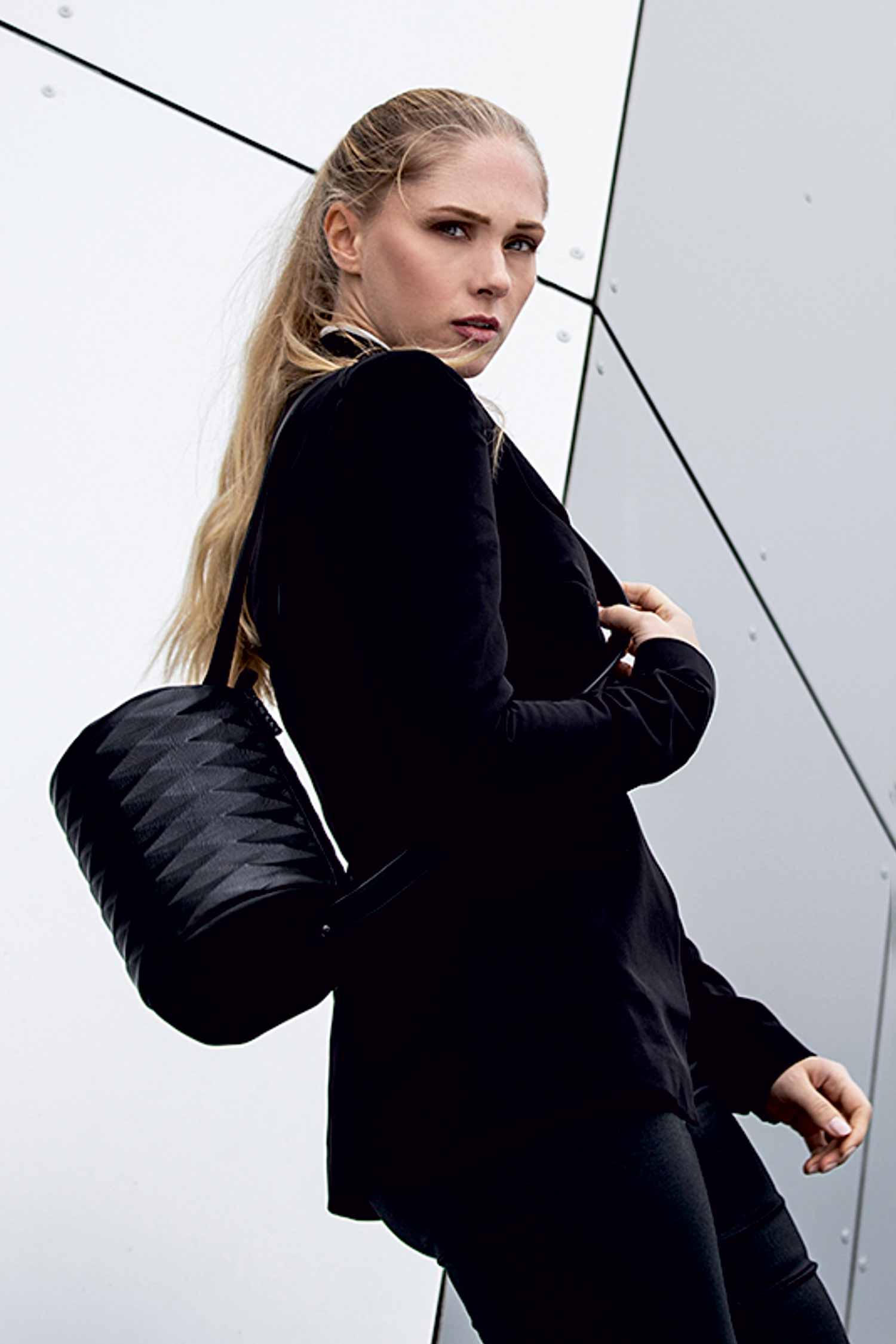 Leder Handtasche - Schwarz - Bowling Bag