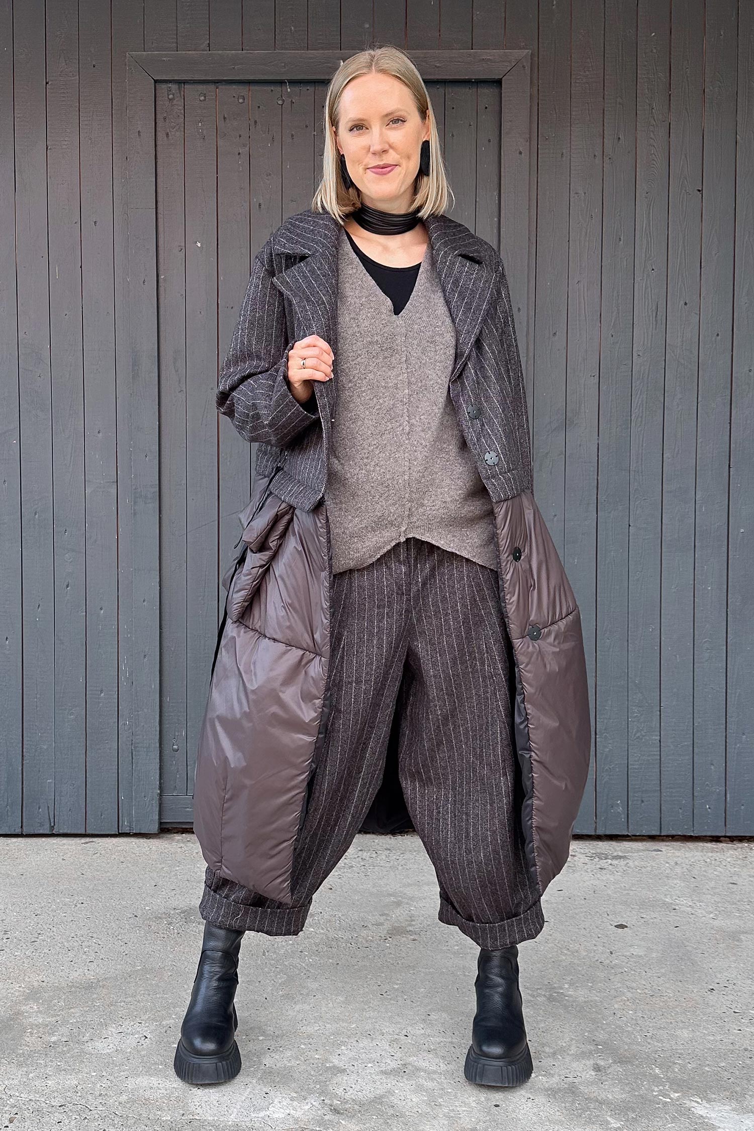 2-in-1 winter coat - Truffle striped woven/chocolate - Formers