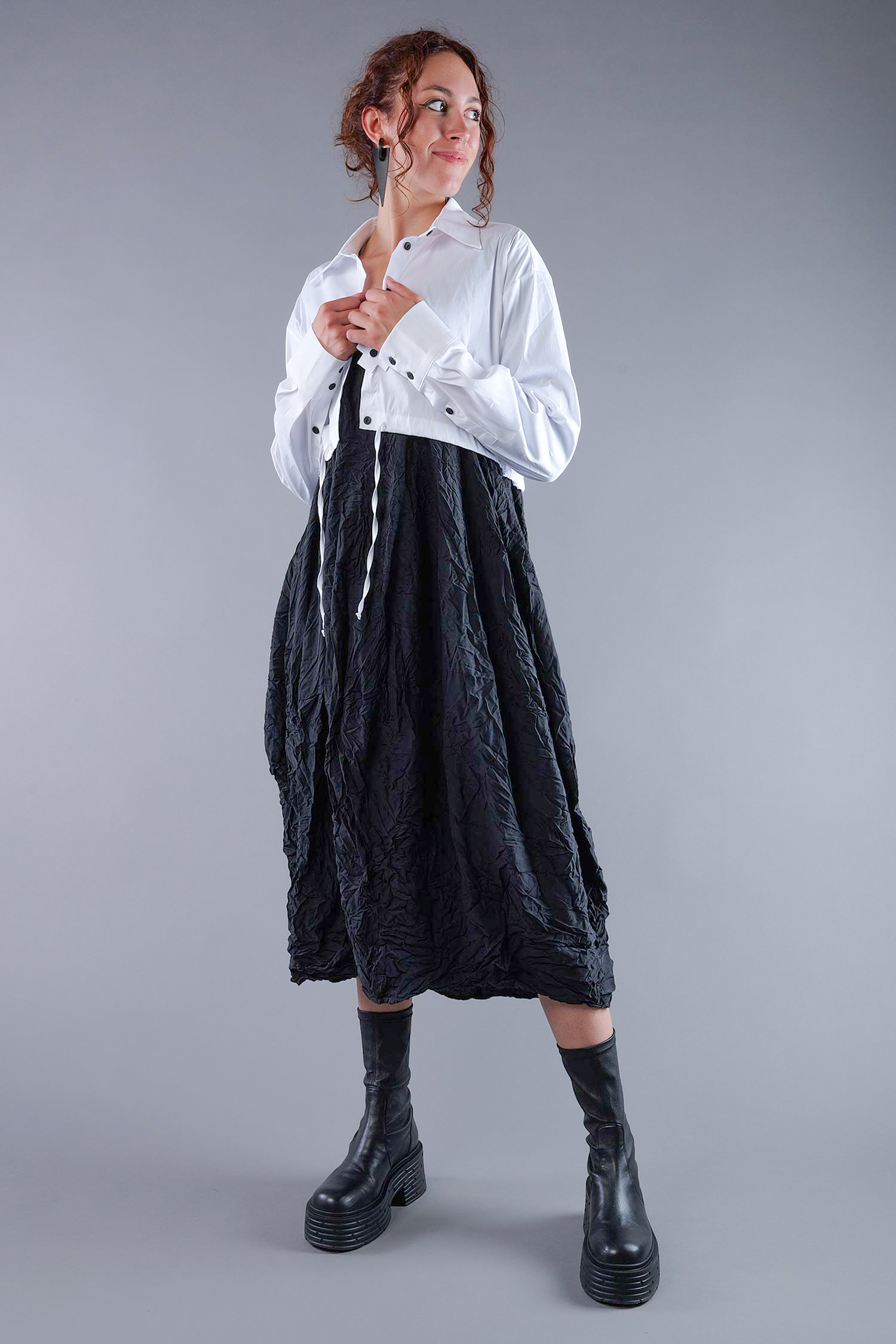 Kurze Stretchbluse - White print - 4032