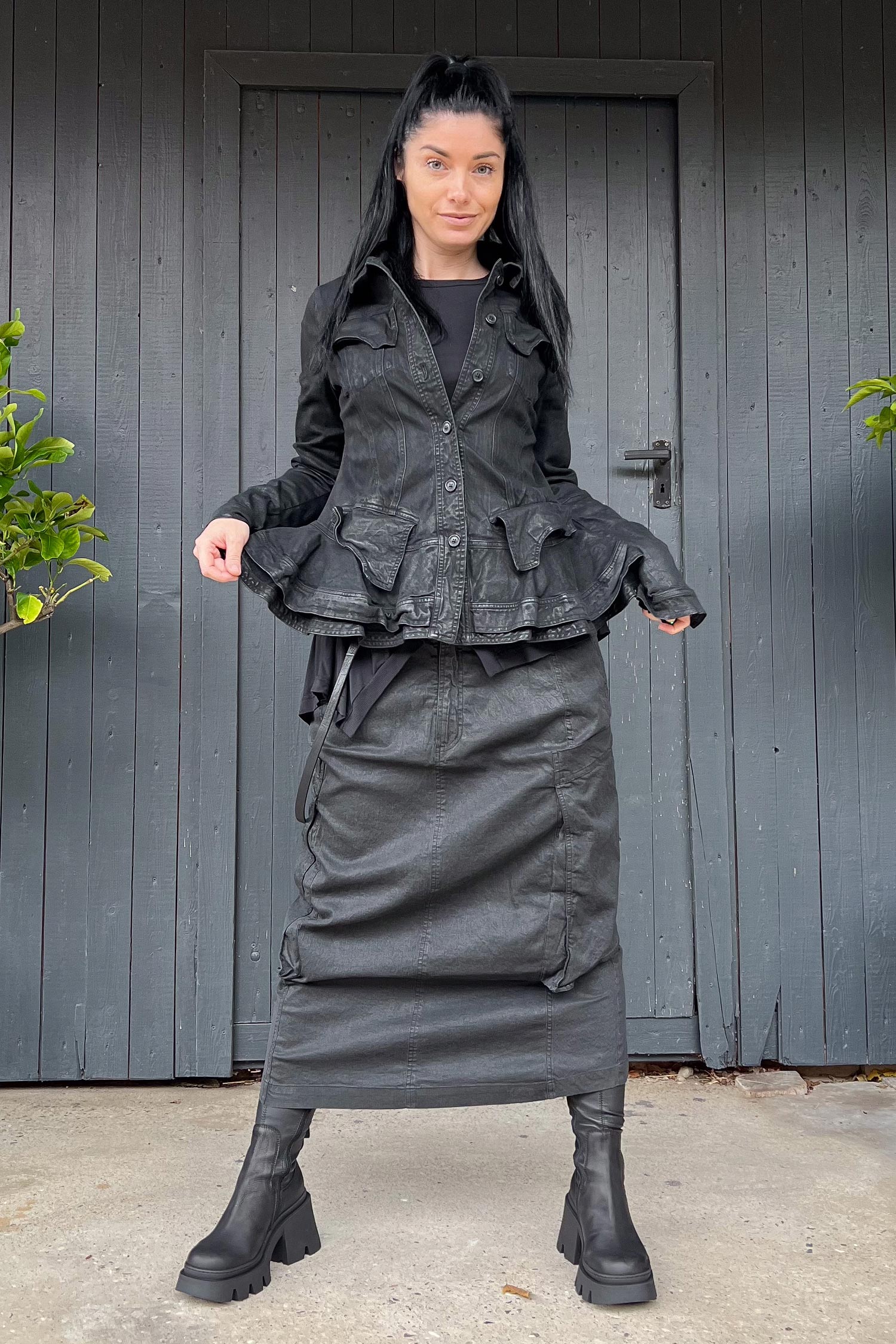 Jeansjacke mit Rüschung - Black gloss - 2251031101