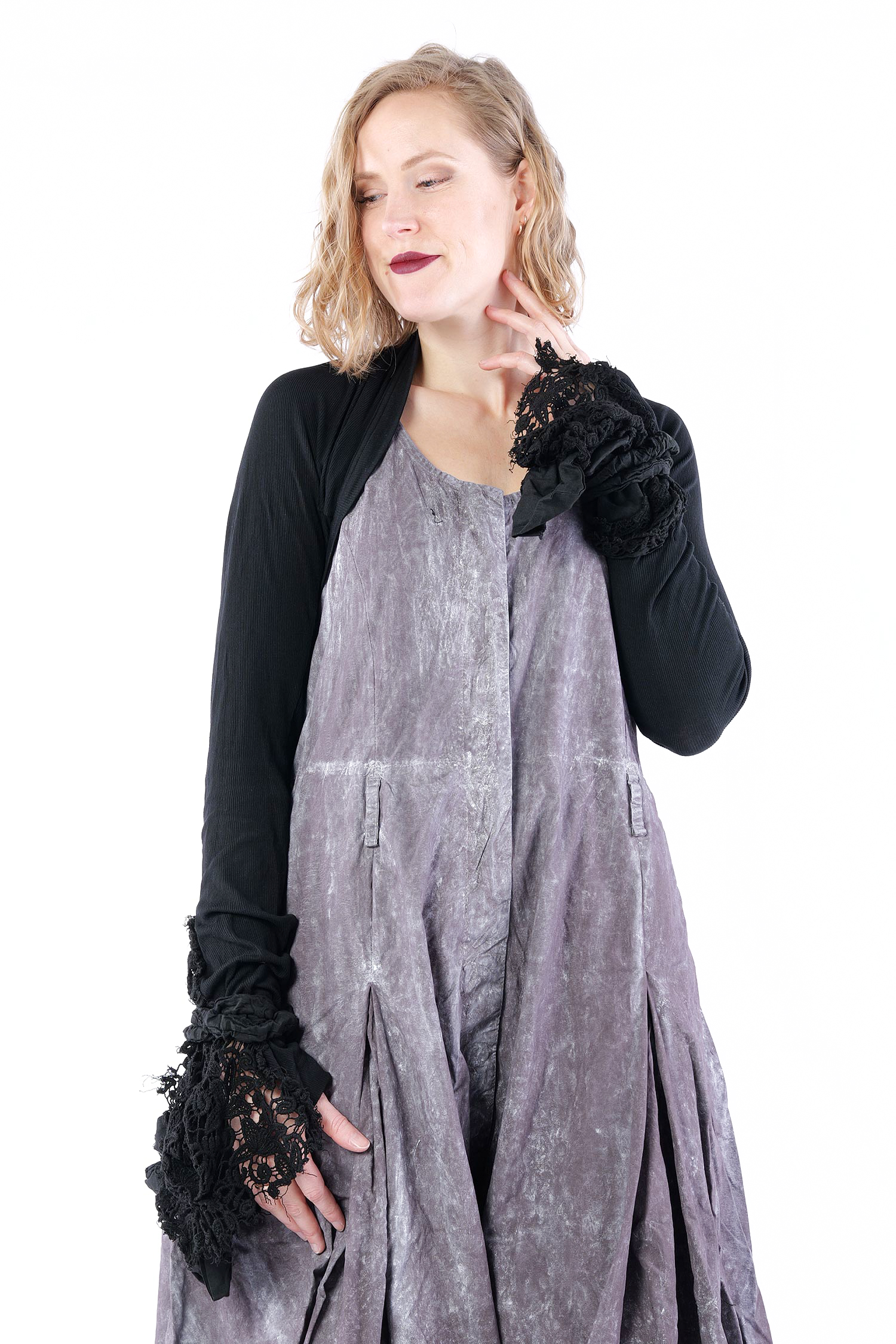 Bolero-Jacke mit Spitze - Black gloss - 1262181618