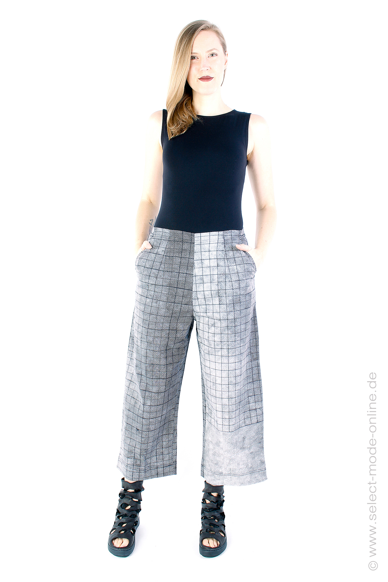 Culotte stretch pants - Black Print - 1243440113