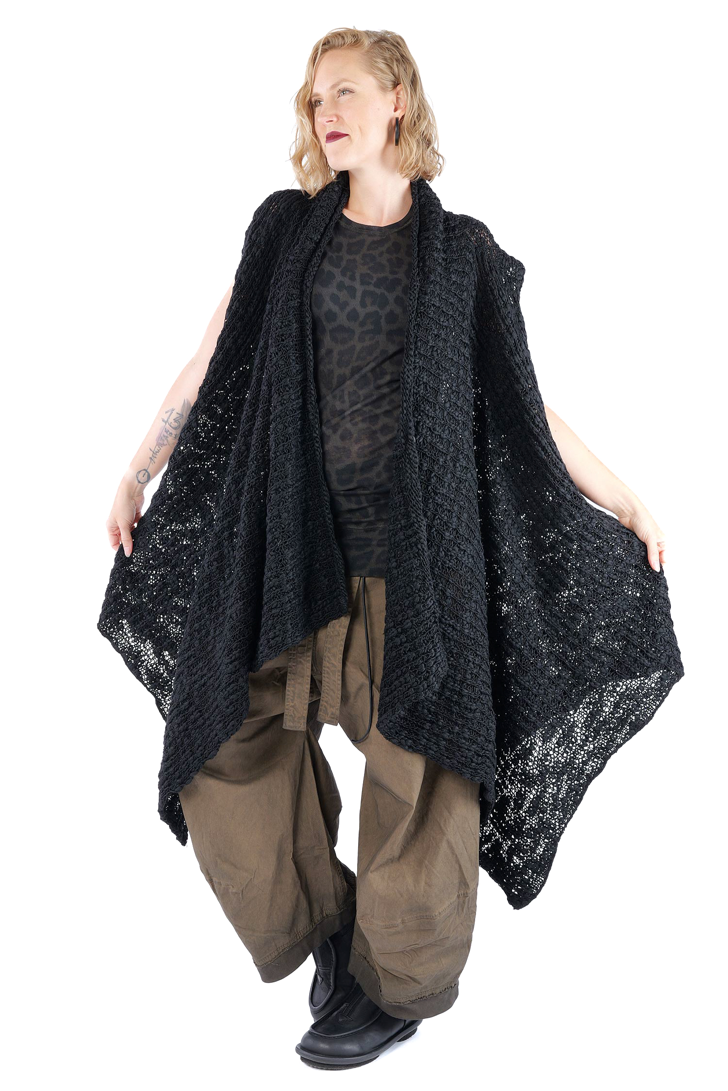 Asymmetrische Grobstrickweste - Schwarz - W5521