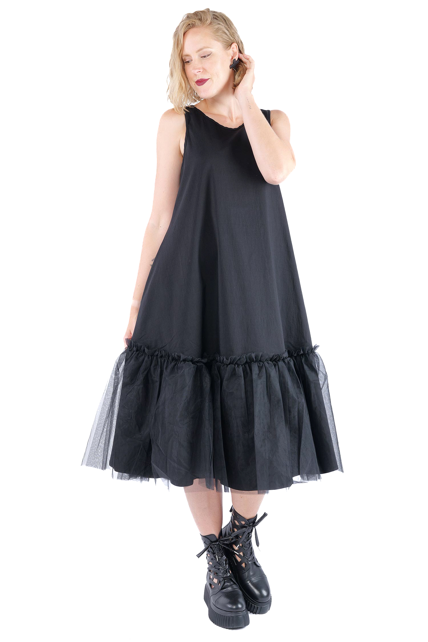 Stretchkleid mit Tüll - Black mesh - 1166