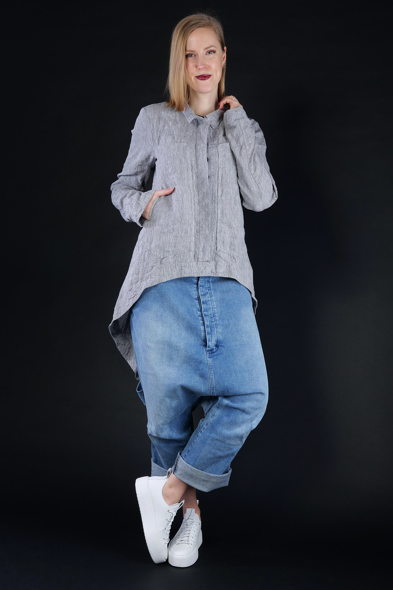 Leinenjacke mit Frackflügeln - Amber melange - 1262021206