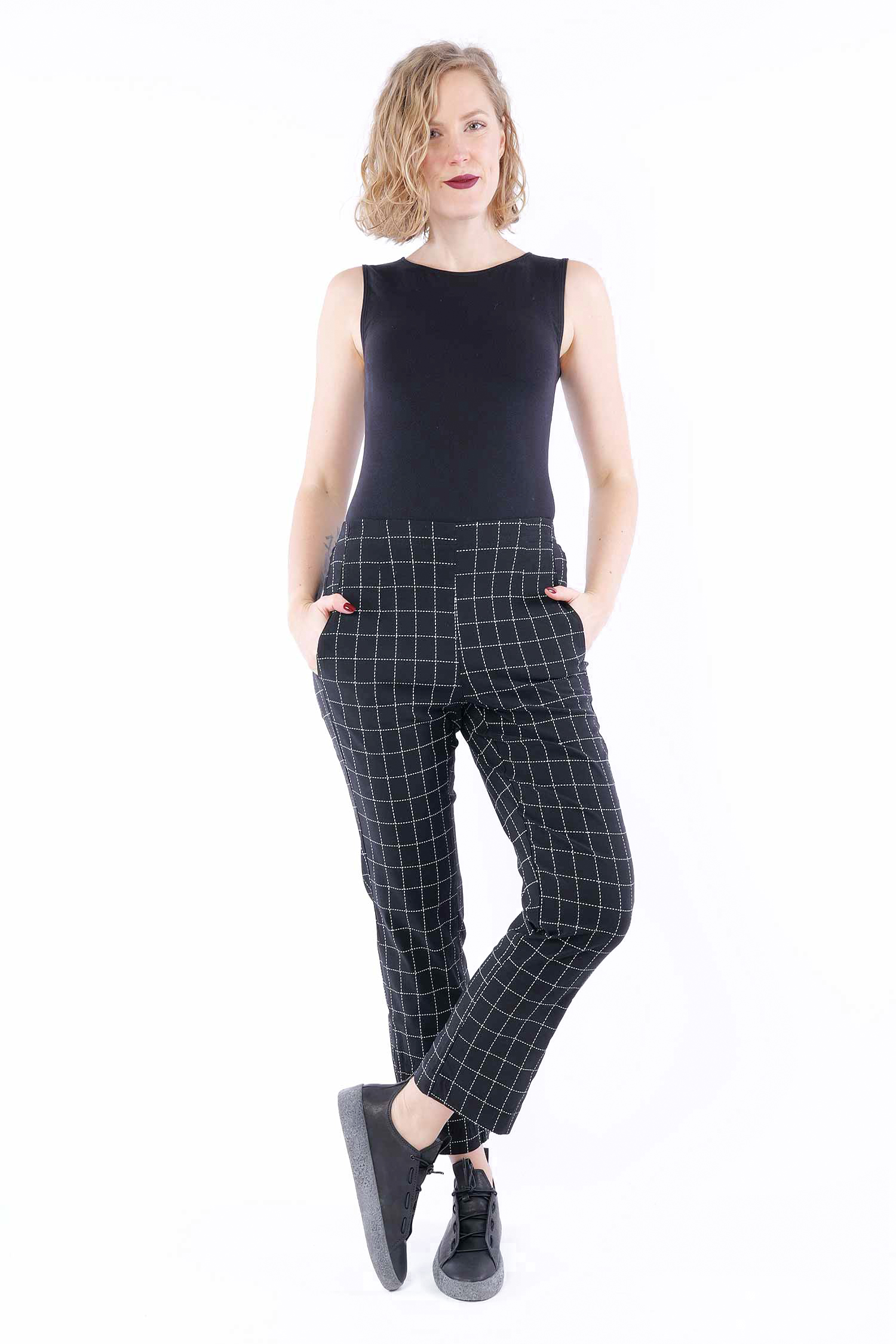 Casual stretch pants - Black check - 1263440104