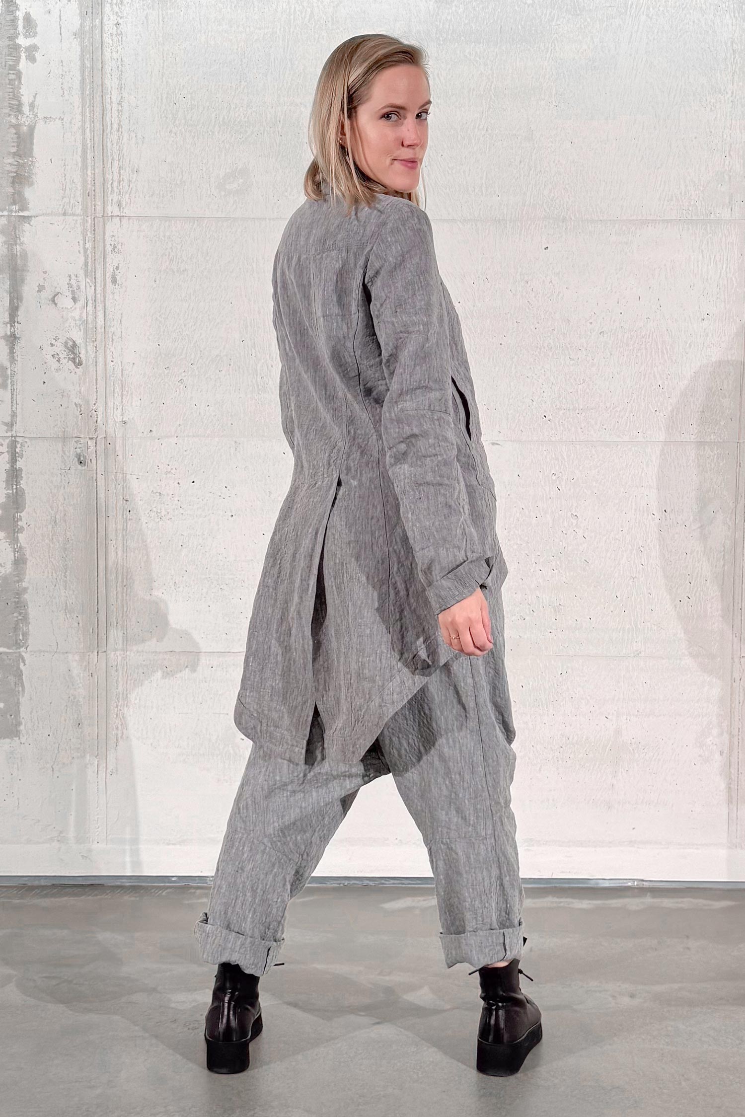 Leinenjacke mit Frackflügeln - Amber melange - 1262021206