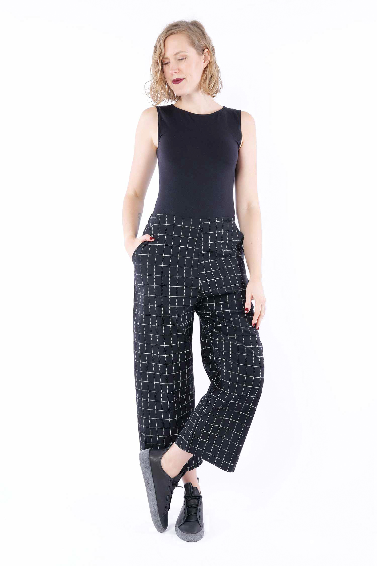Stretch culottes - Black check - 1263440103