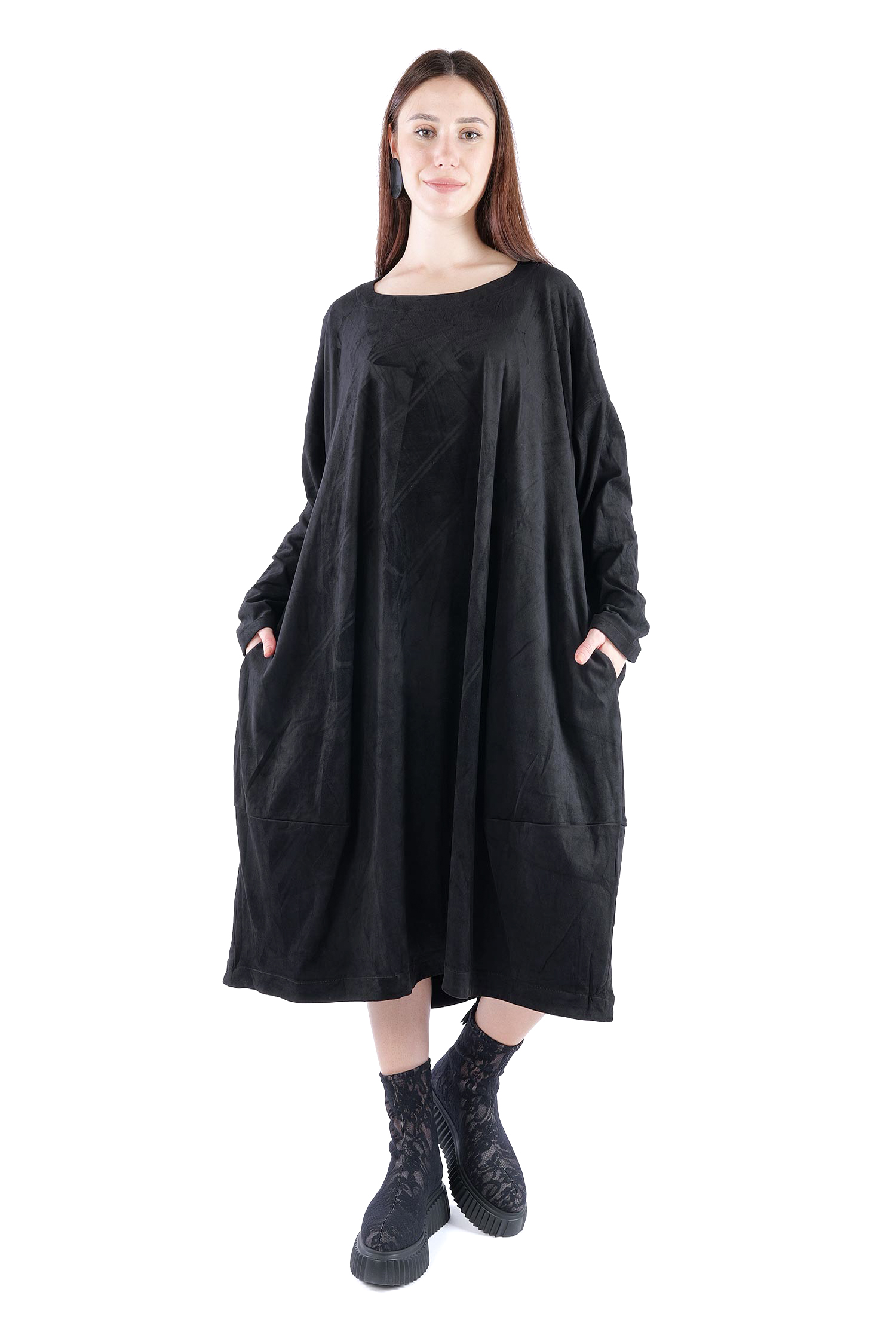 Velour-Optik Kleid - Schwarz - 2263300913