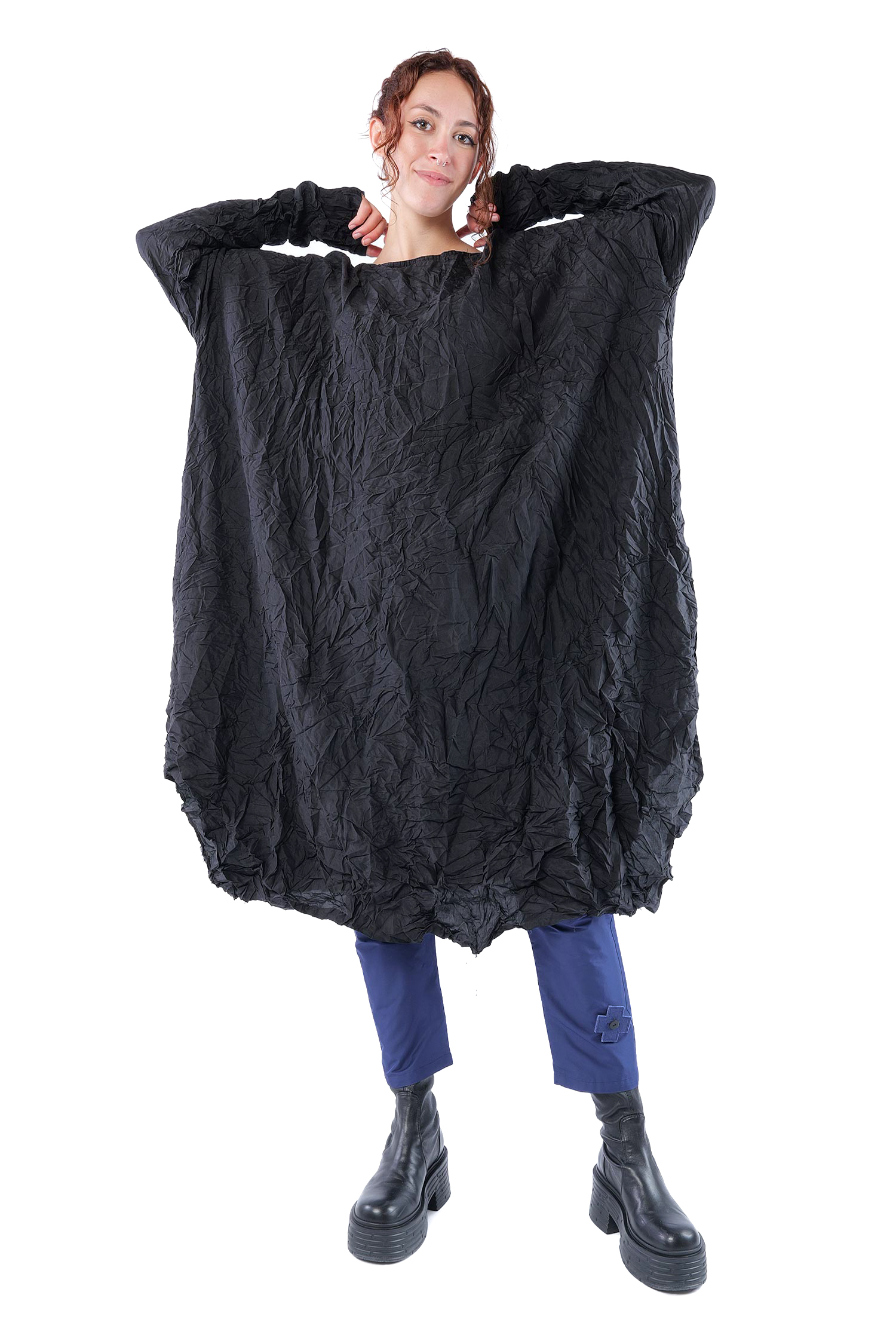 Oversize Seidenkleid - Schwarz - Ellastik