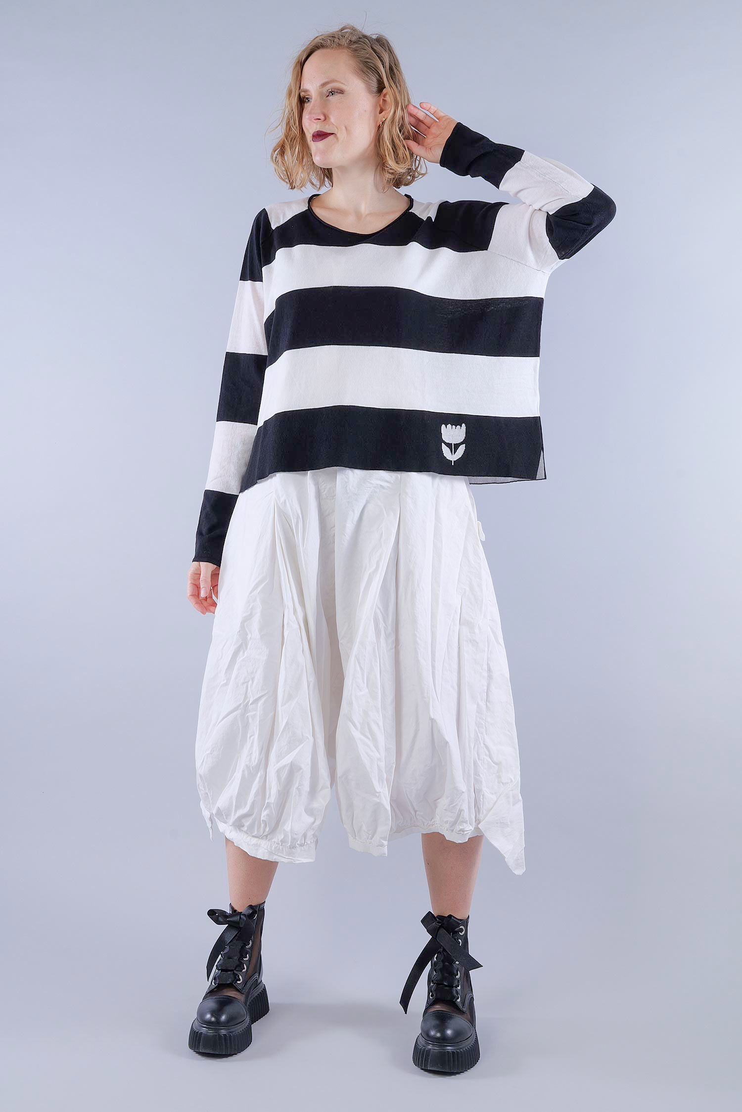 Feinstrickpullover - Black offwhite stripe - 1263330701