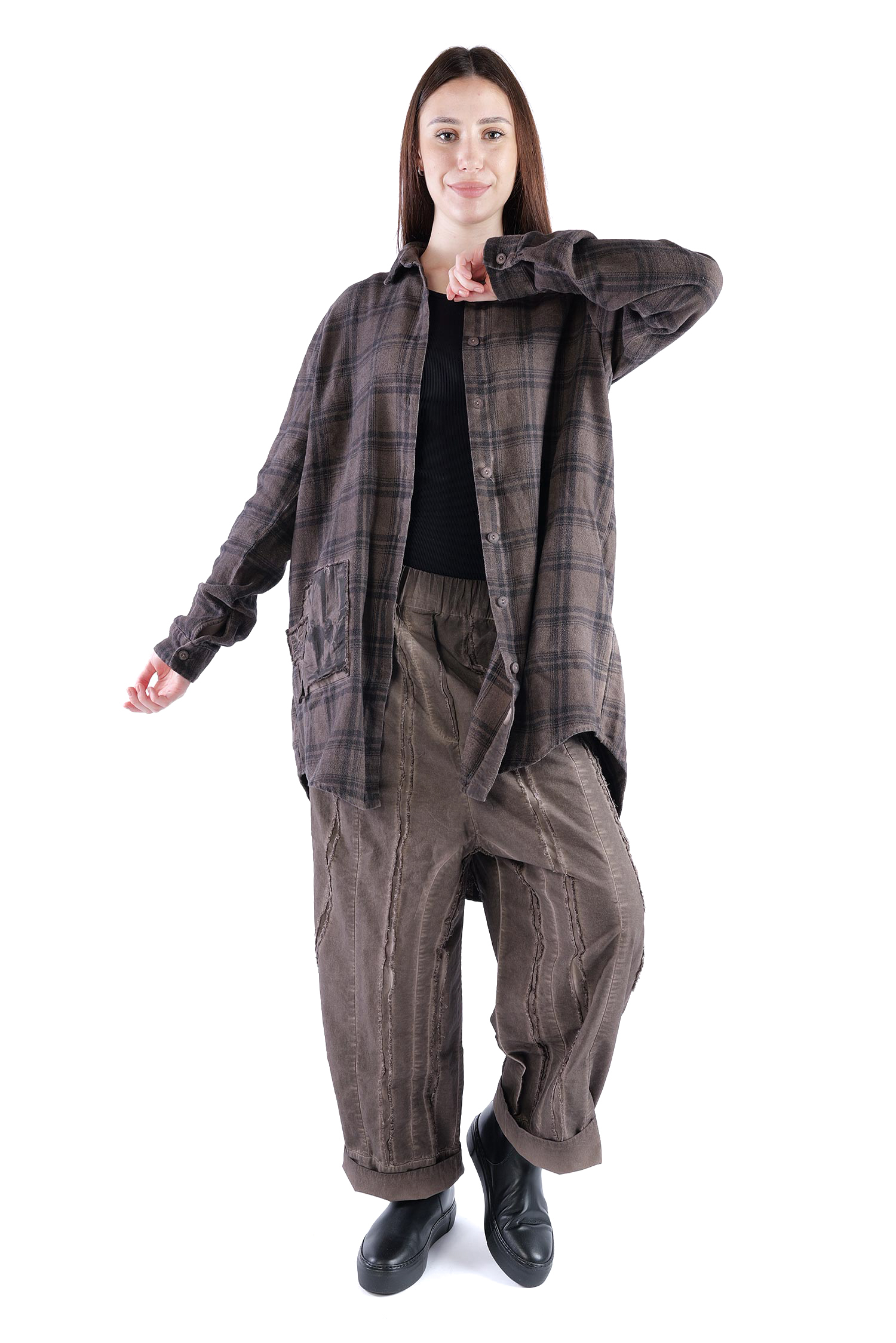 Legere Hemd-Bluse - Truffle old dye check - Allora