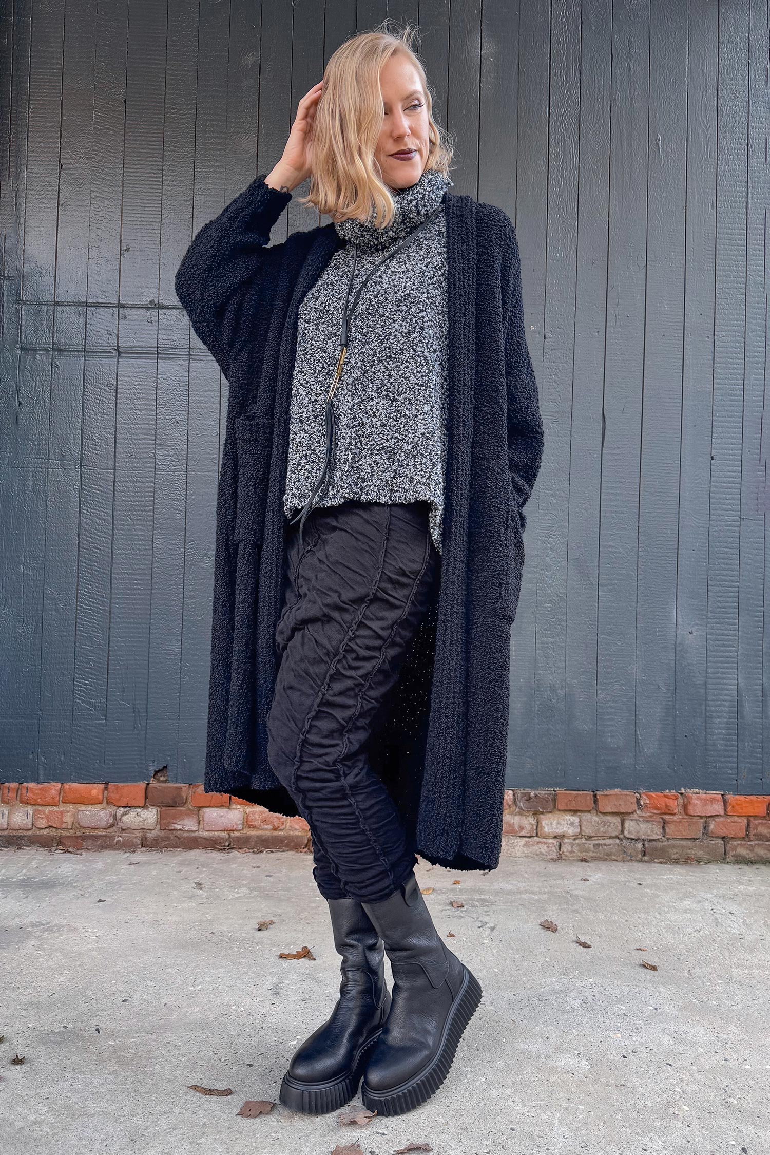 Langer Strickcardigan - Schwarz - Hune