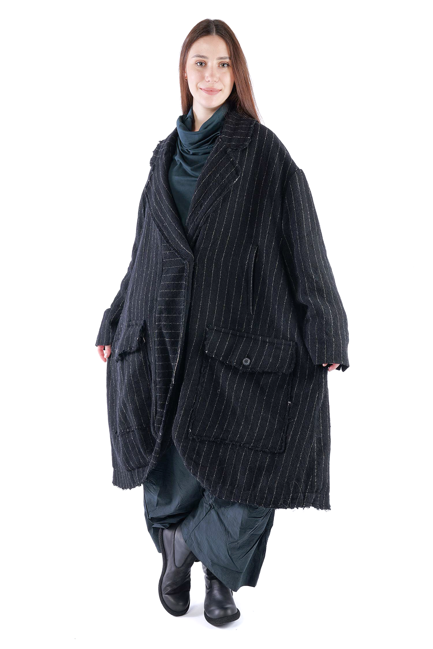 Oversize Wollmantel - Black stripe - 2261151209