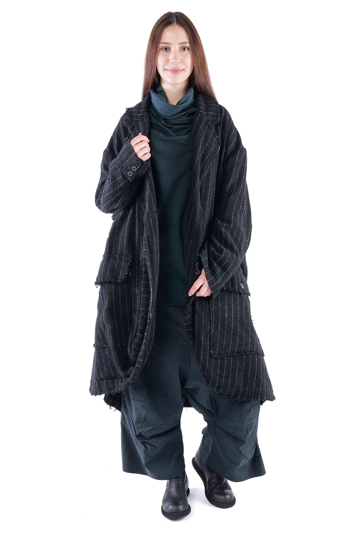 Oversize Wollmantel - Black stripe - 2261151209
