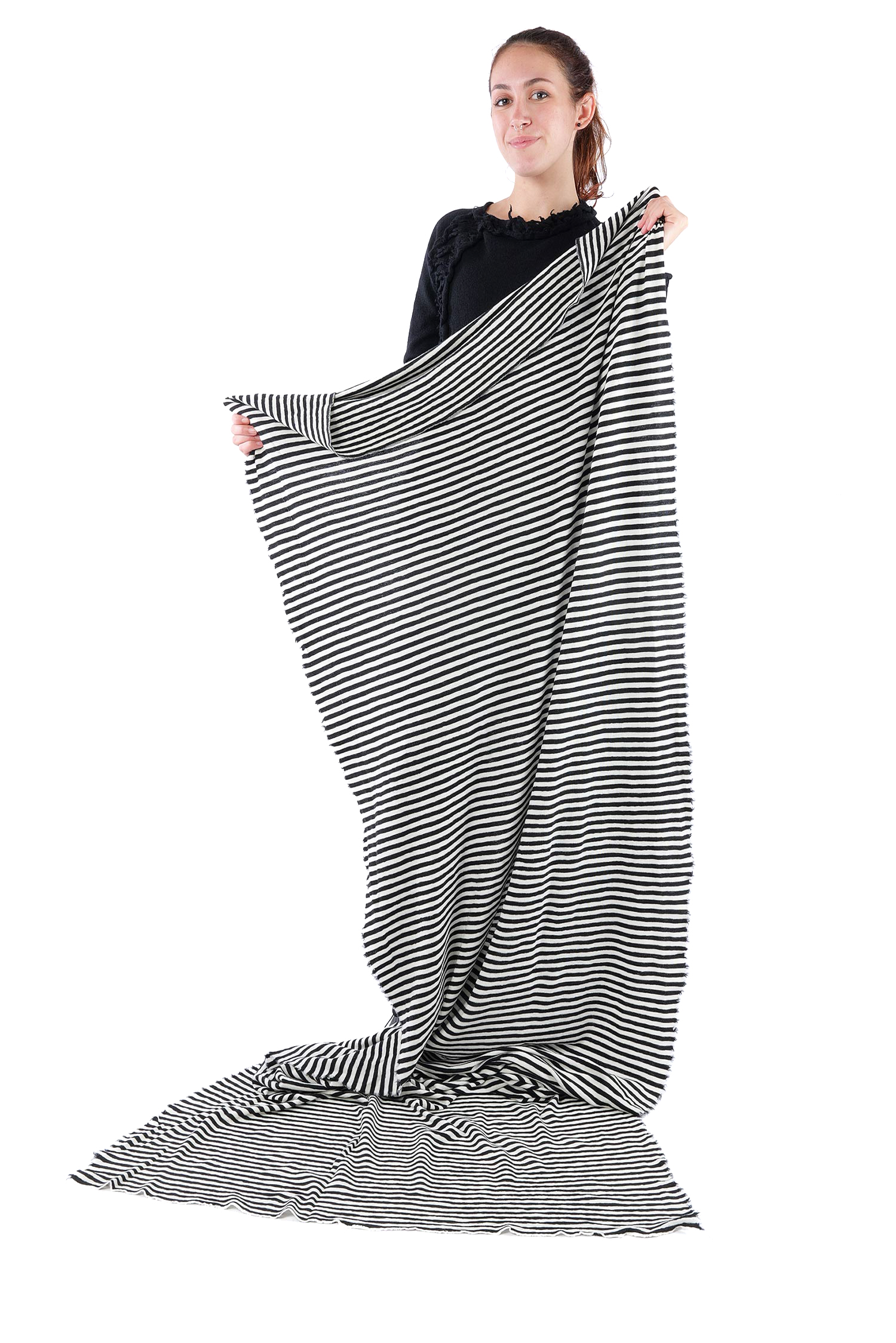 Merino Schal - White/Black schmal - 1030