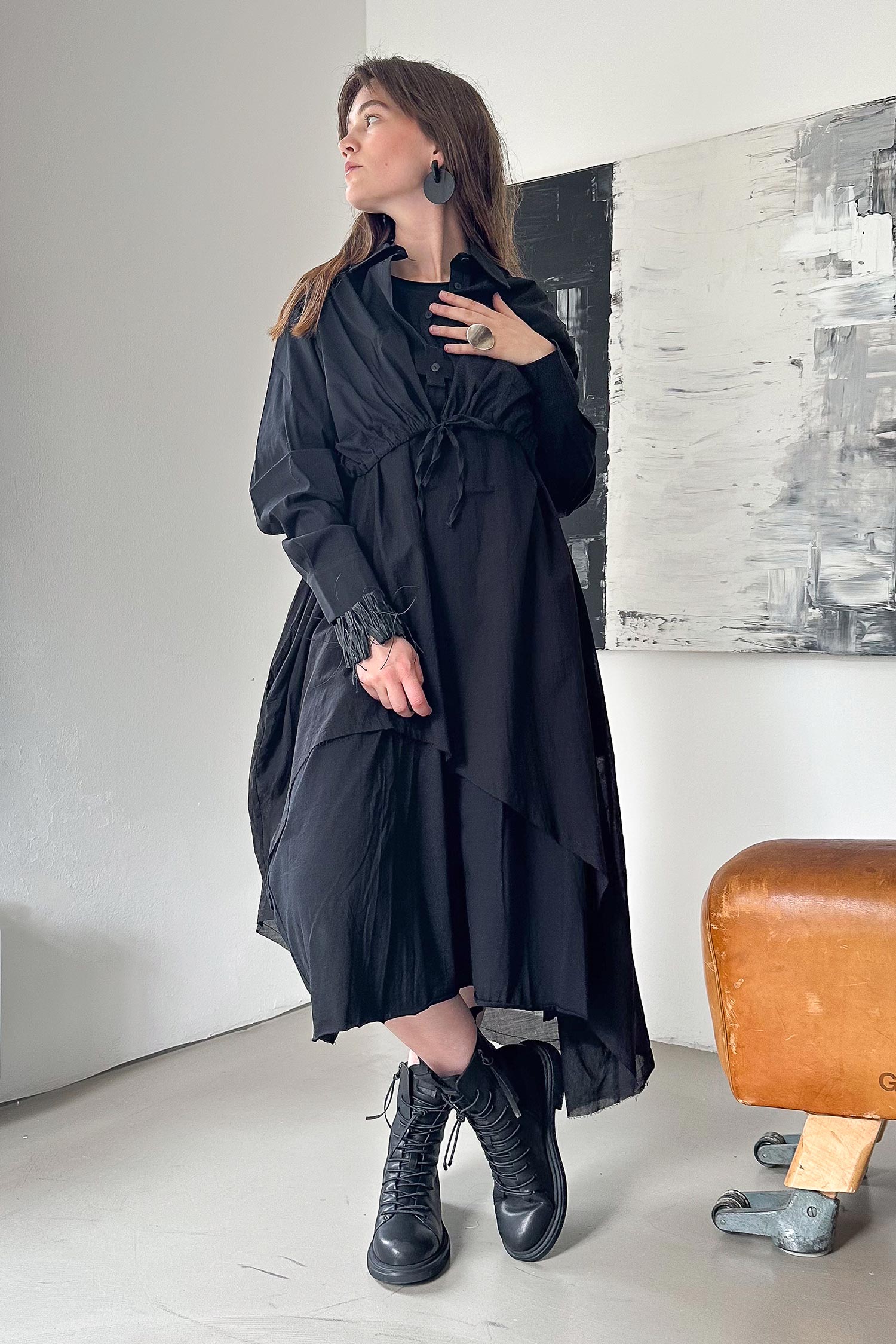Kurze Stretchbluse - Black print - 4032