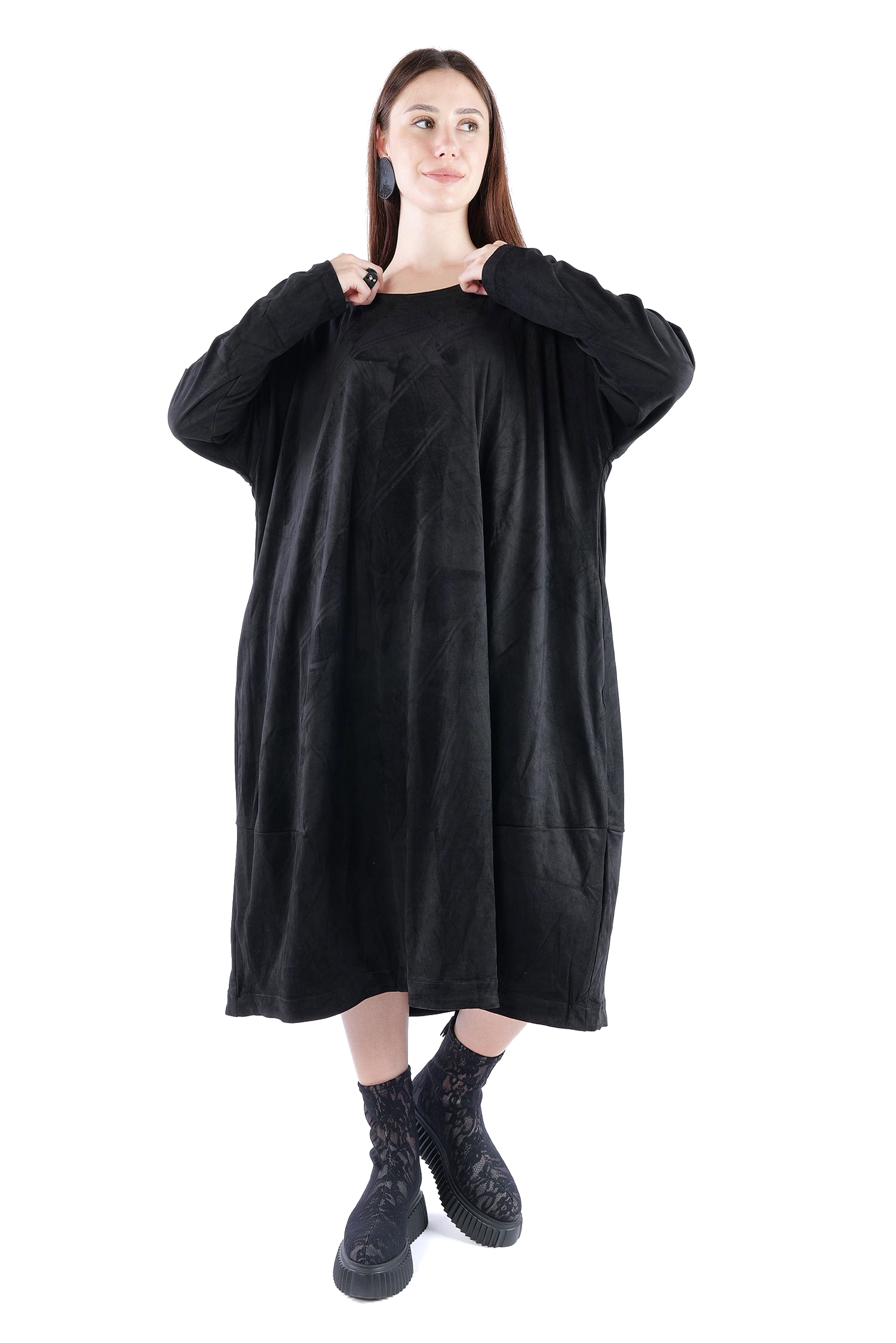 Velour-Optik Kleid - Schwarz - 2263300913