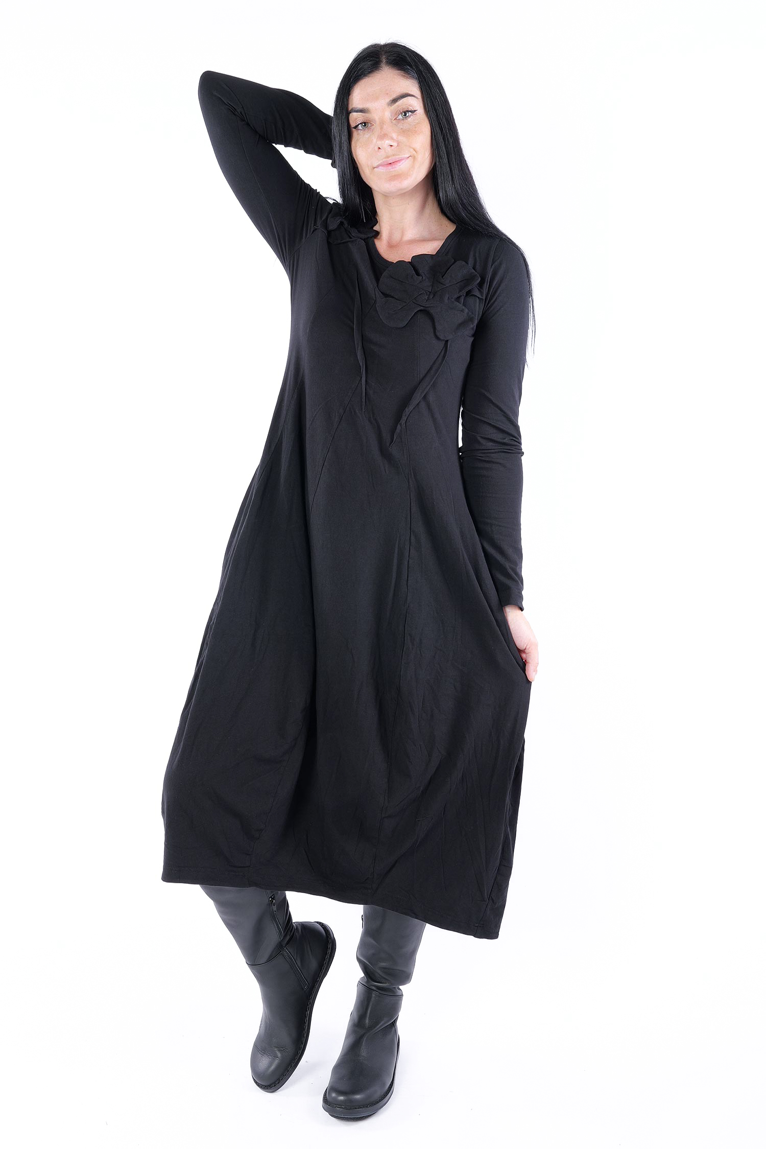 Kleid mit Blüten - Schwarz - 2253470902