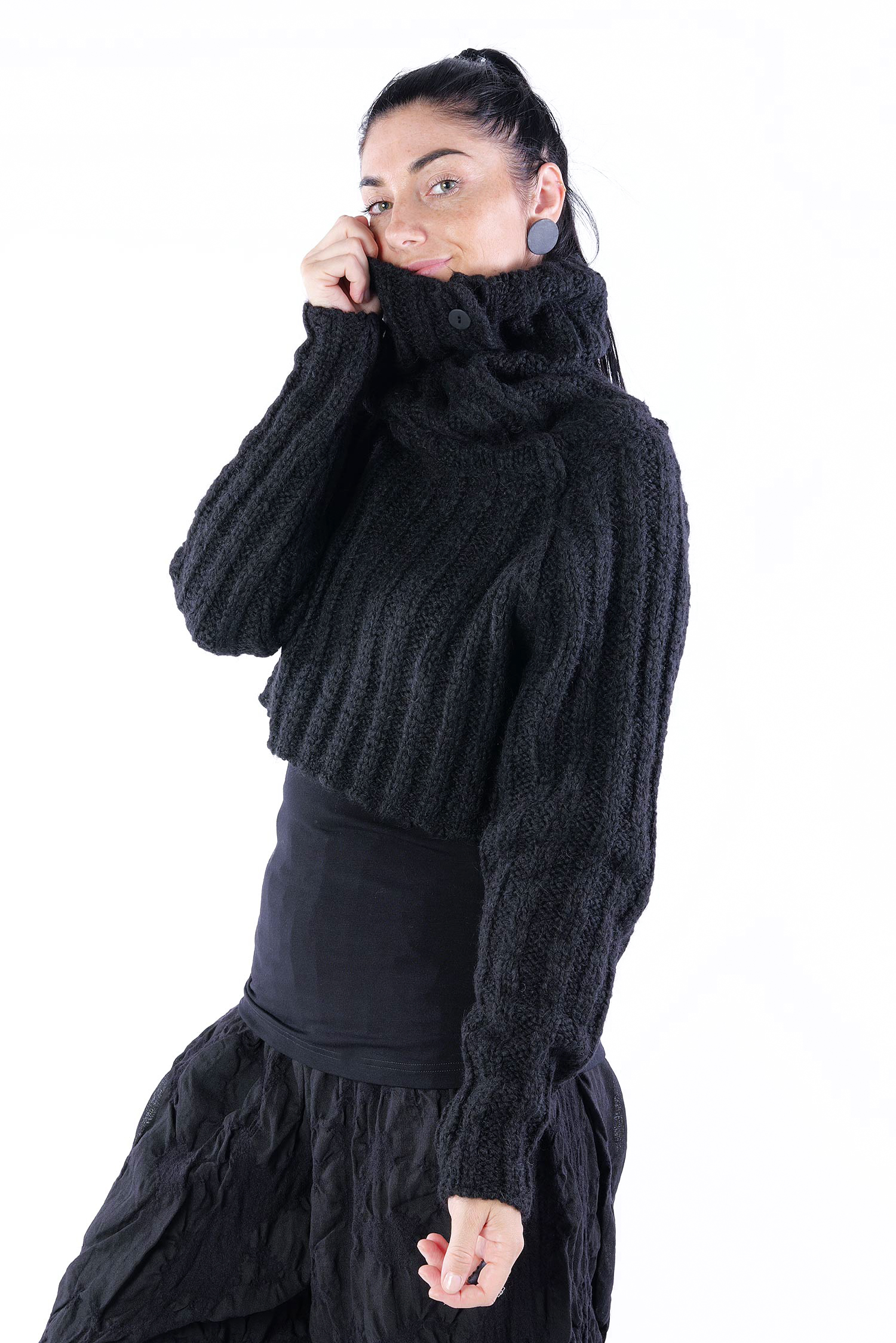 Kurzer Strickpullover - Schwarz - Stappo