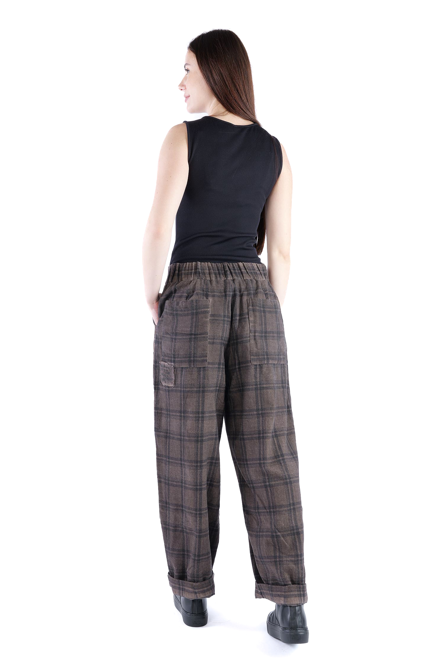 Pleated pants - Truffle old dye check - Casso