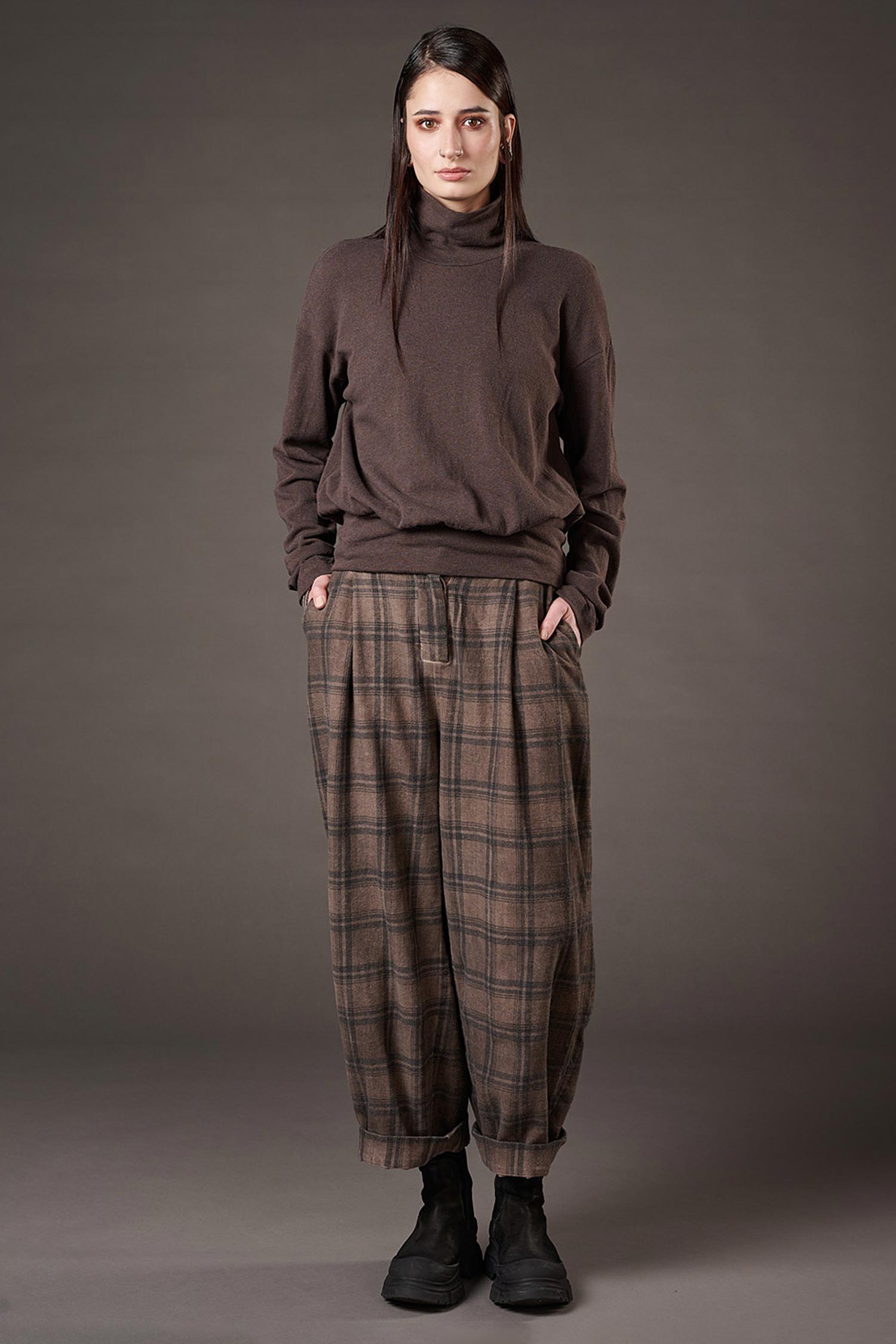Pleated pants - Truffle old dye check - Casso