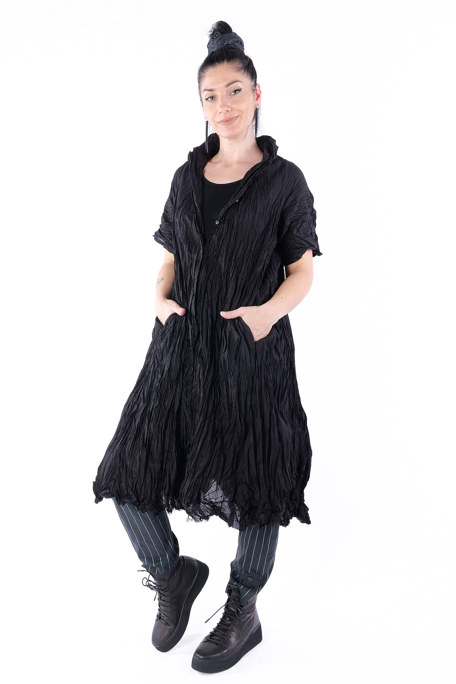 Gekräschtes Blusenkleid - Schwarz - Kleiderhei