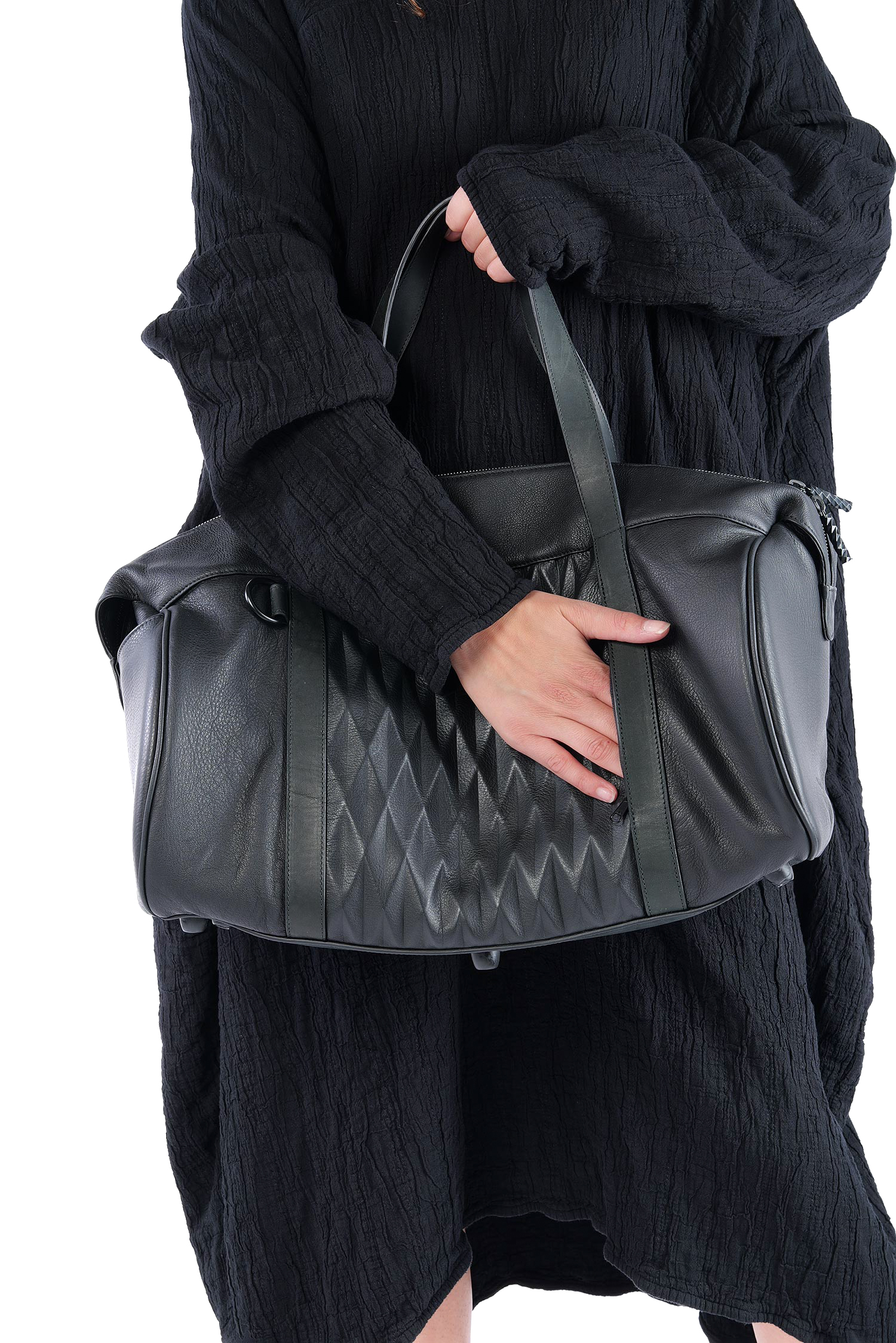 Große Ledertasche - Schwarz - Weekender