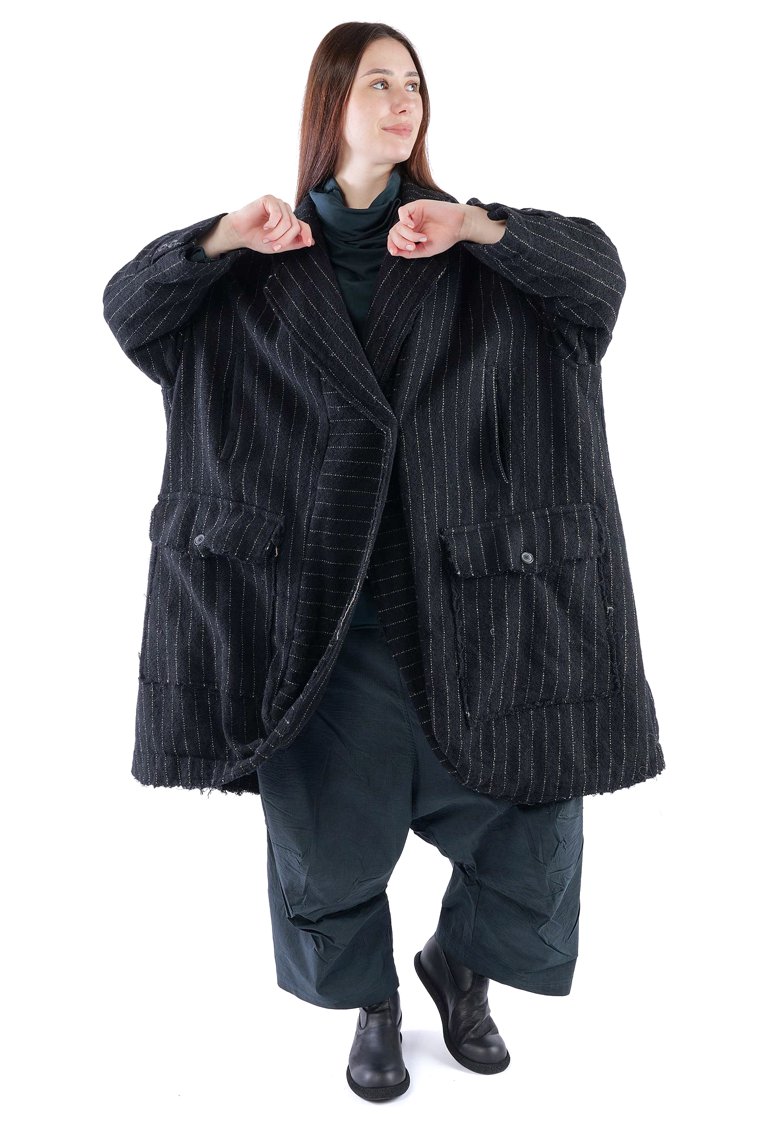 Oversize Wollmantel - Black stripe - 2261151209