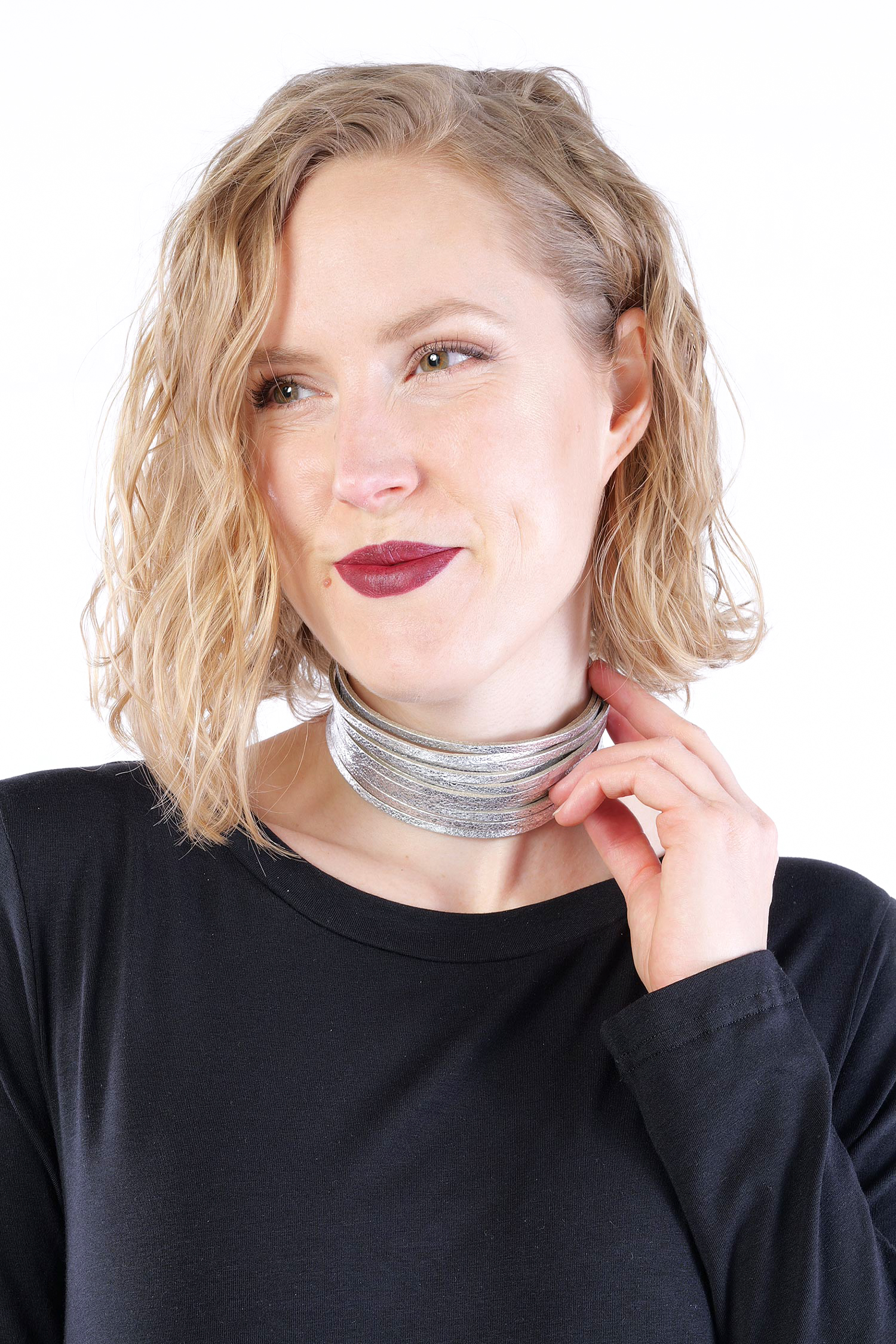 Leder Halskette - Choker - silver
