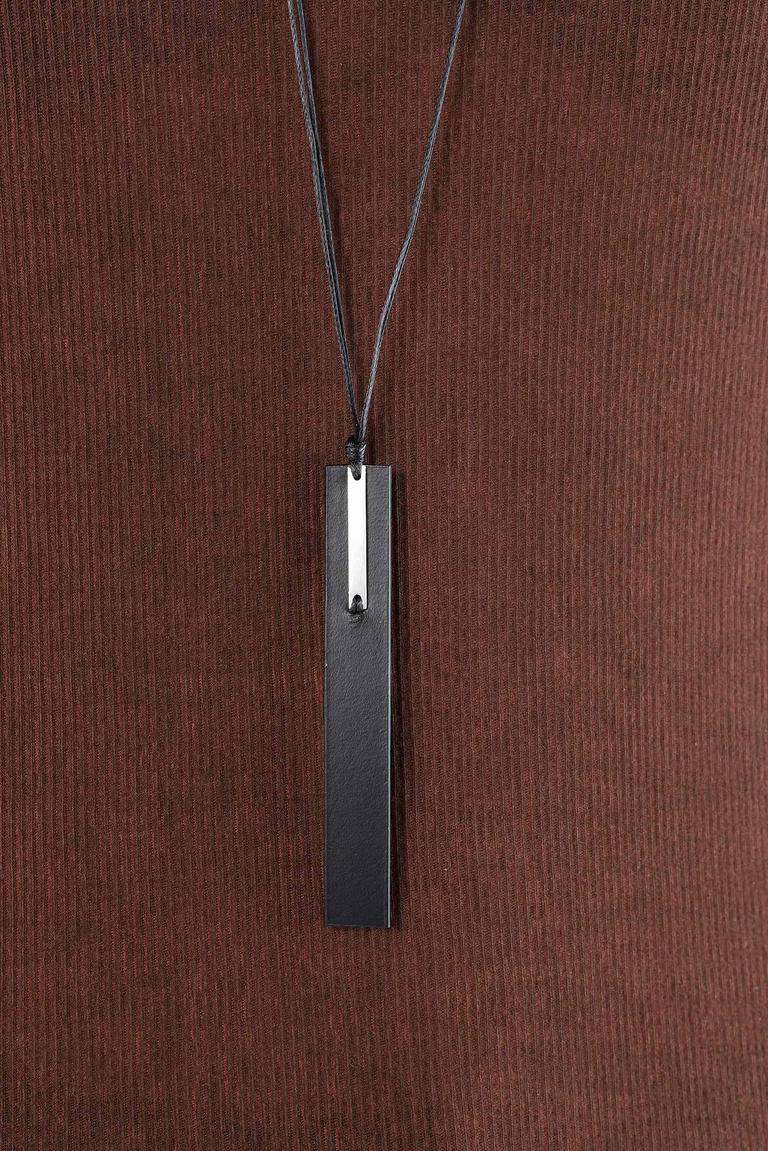 Rectangle necklace - Bar_ S_Mono Pendant - Black / Silver