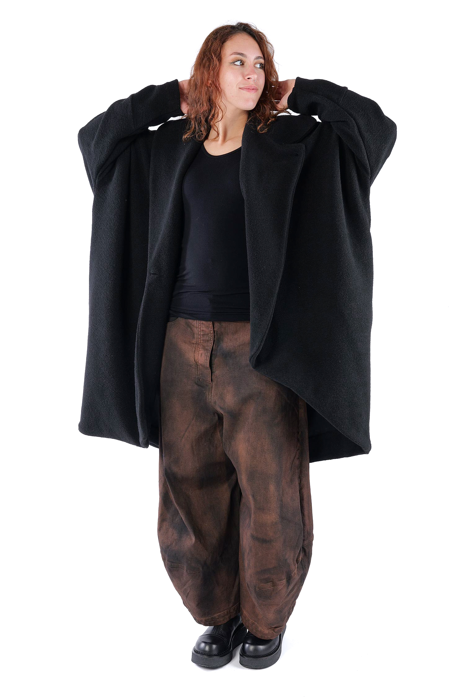Oversize Winterstrickmantel - Schwarz - S487
