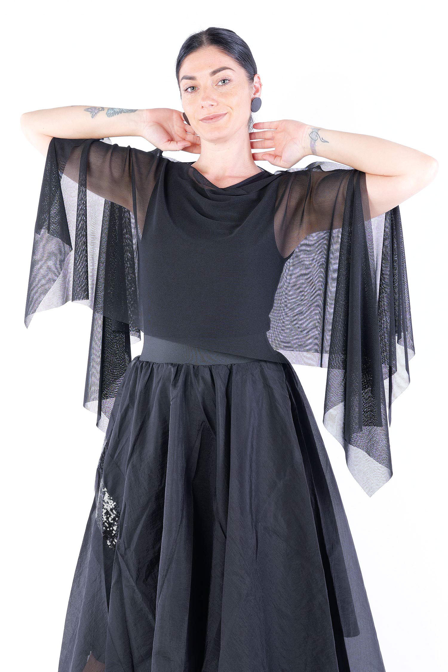 Tüll Oberteil - Schwarz - W25-88