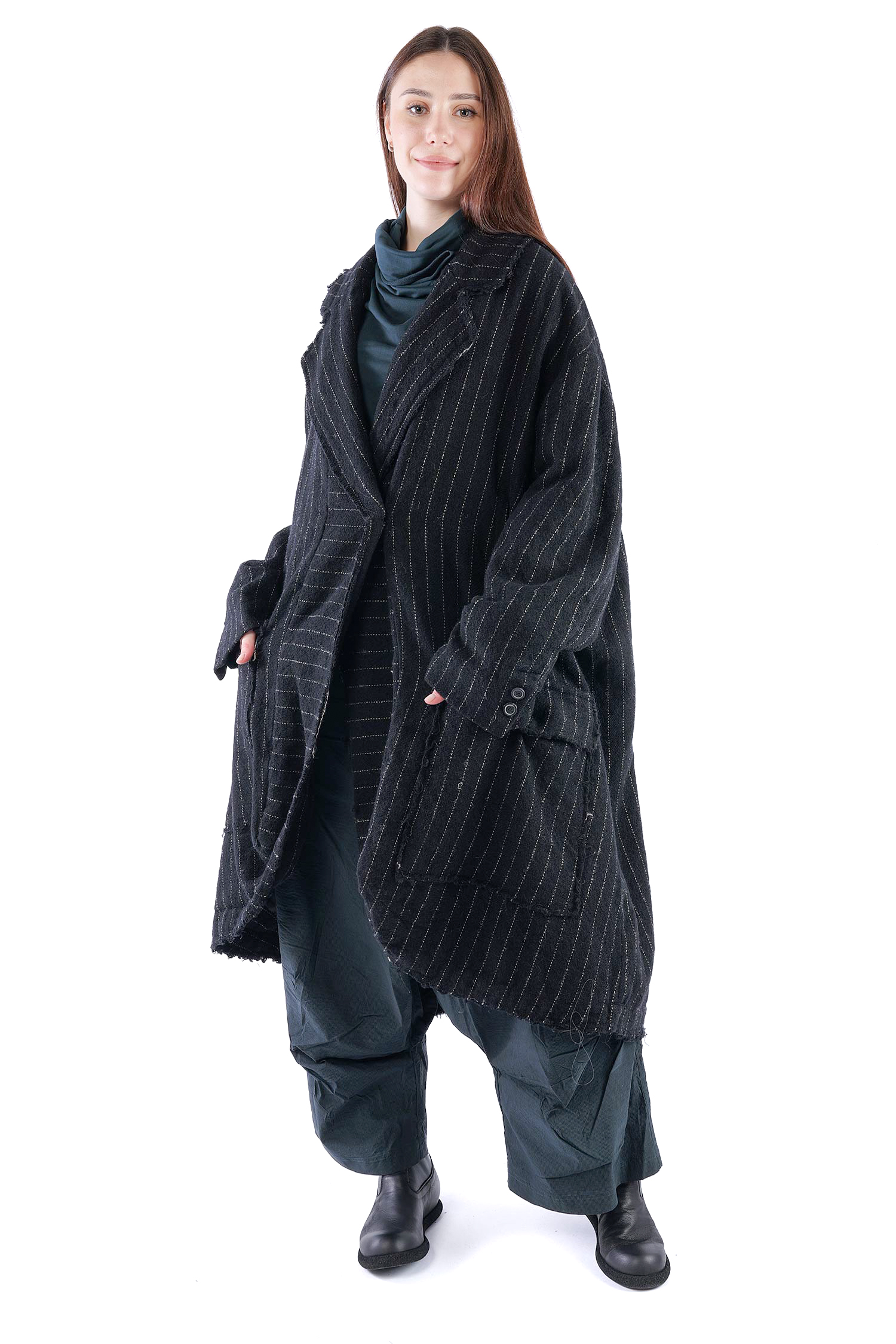 Oversize Wollmantel - Black stripe - 2261151209