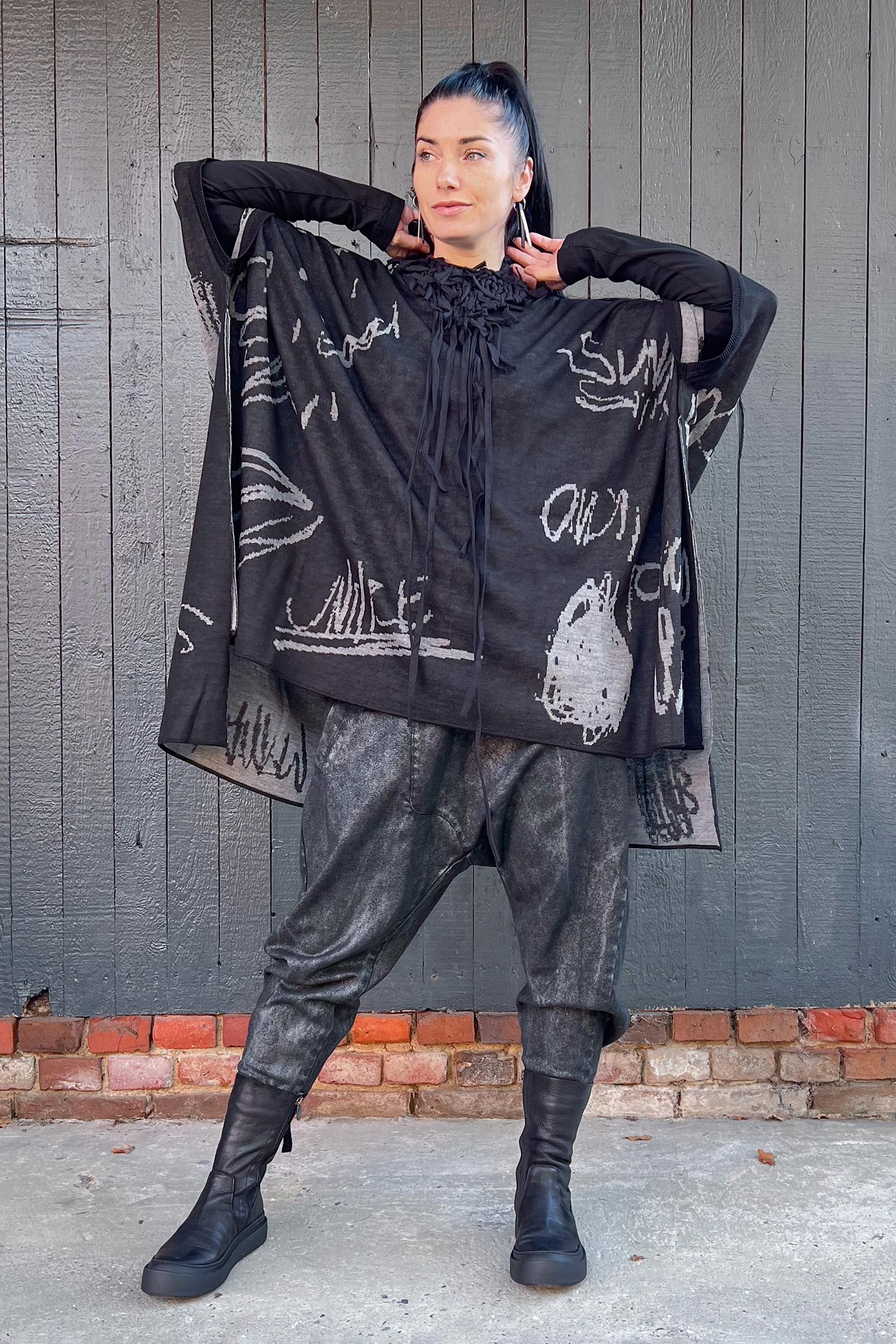 Oversize Stricktunika - Schwarz - 253305