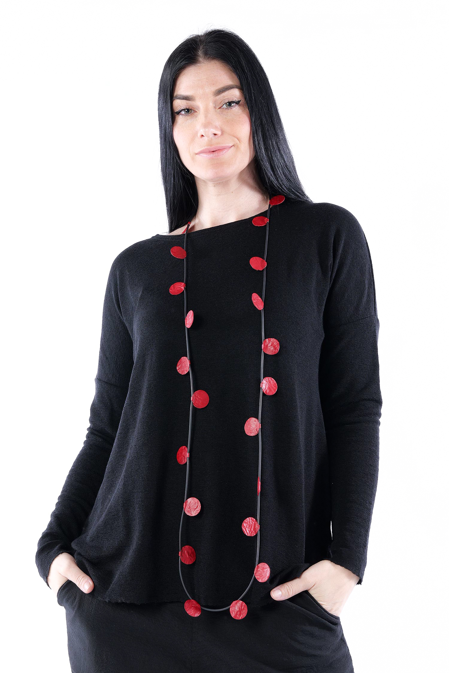 Kette mit Lederkreisen - Rot - A.Sutton