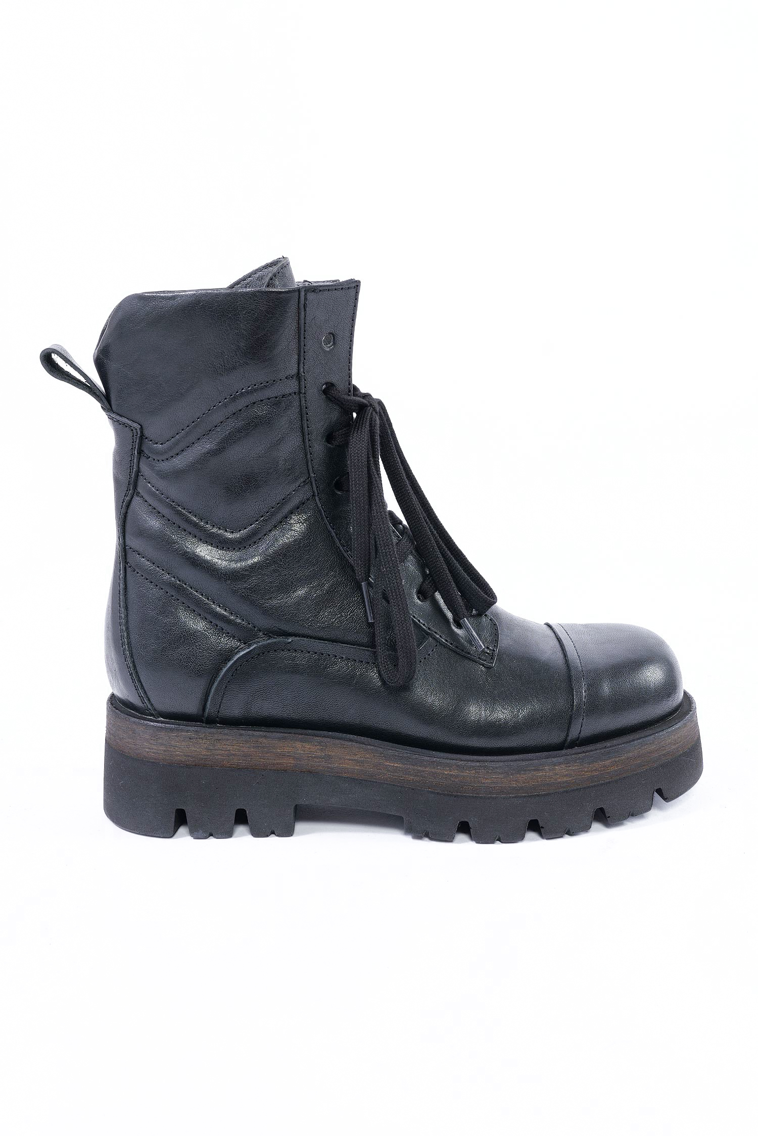 Schnür-Lederboots - schwarz - 8522