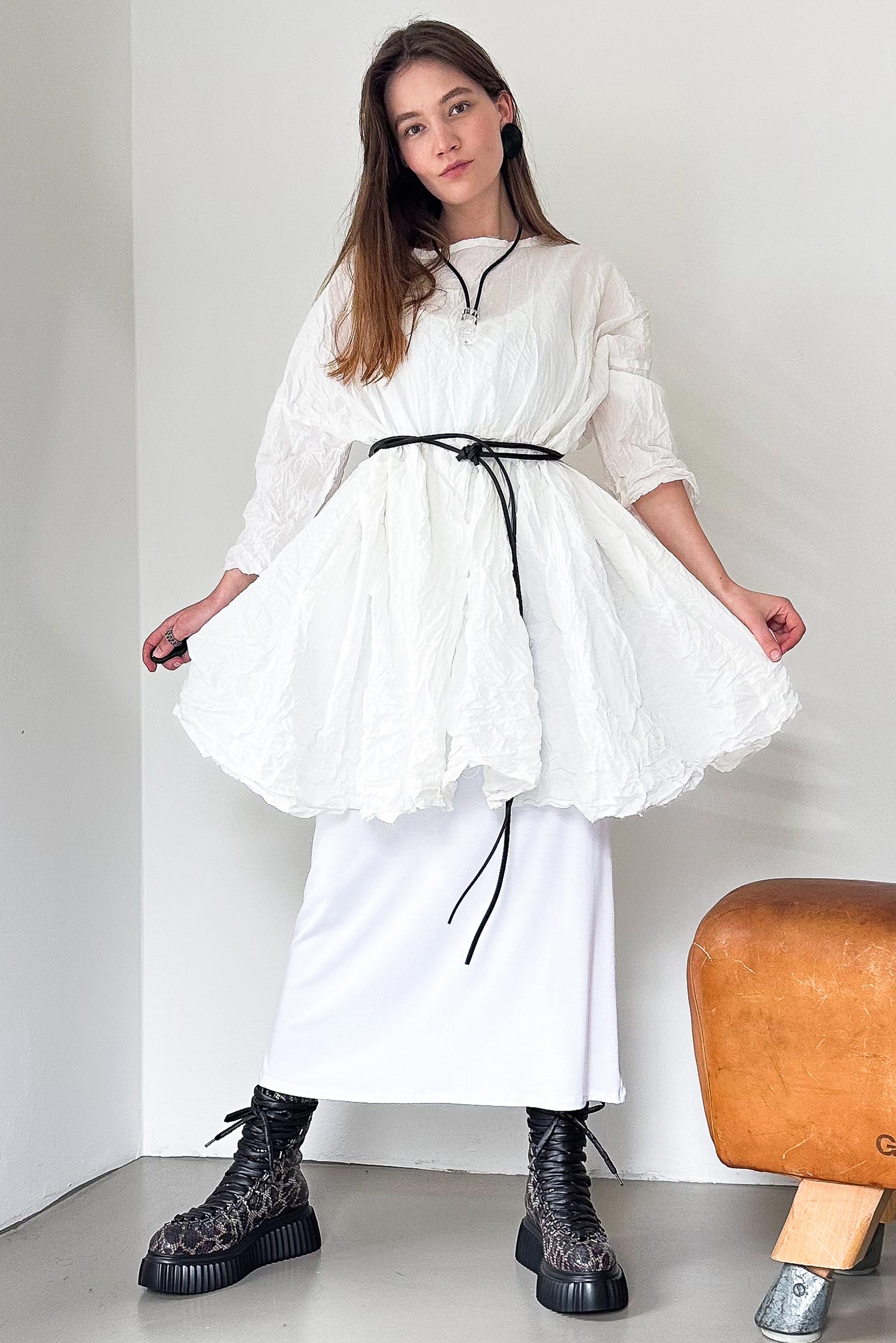 Crinkled tunic - Schnee - Slowgold